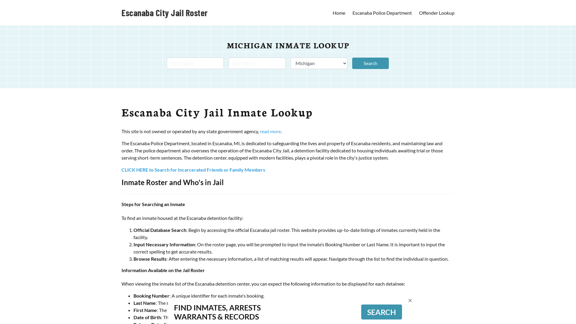 Escanaba City Jail, MI Inmate Search, Jail Roster, Bookings