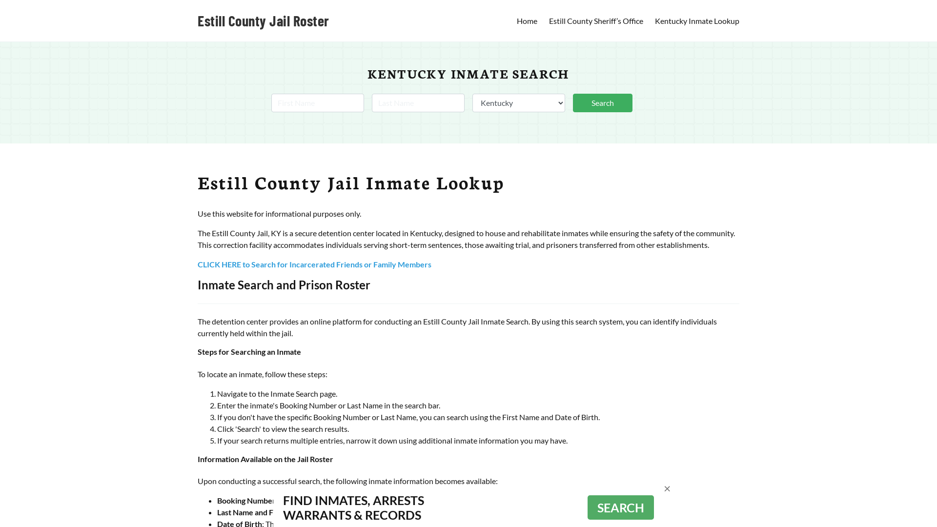 Estill County Jail Roster Lookup, KY, Inmate Search