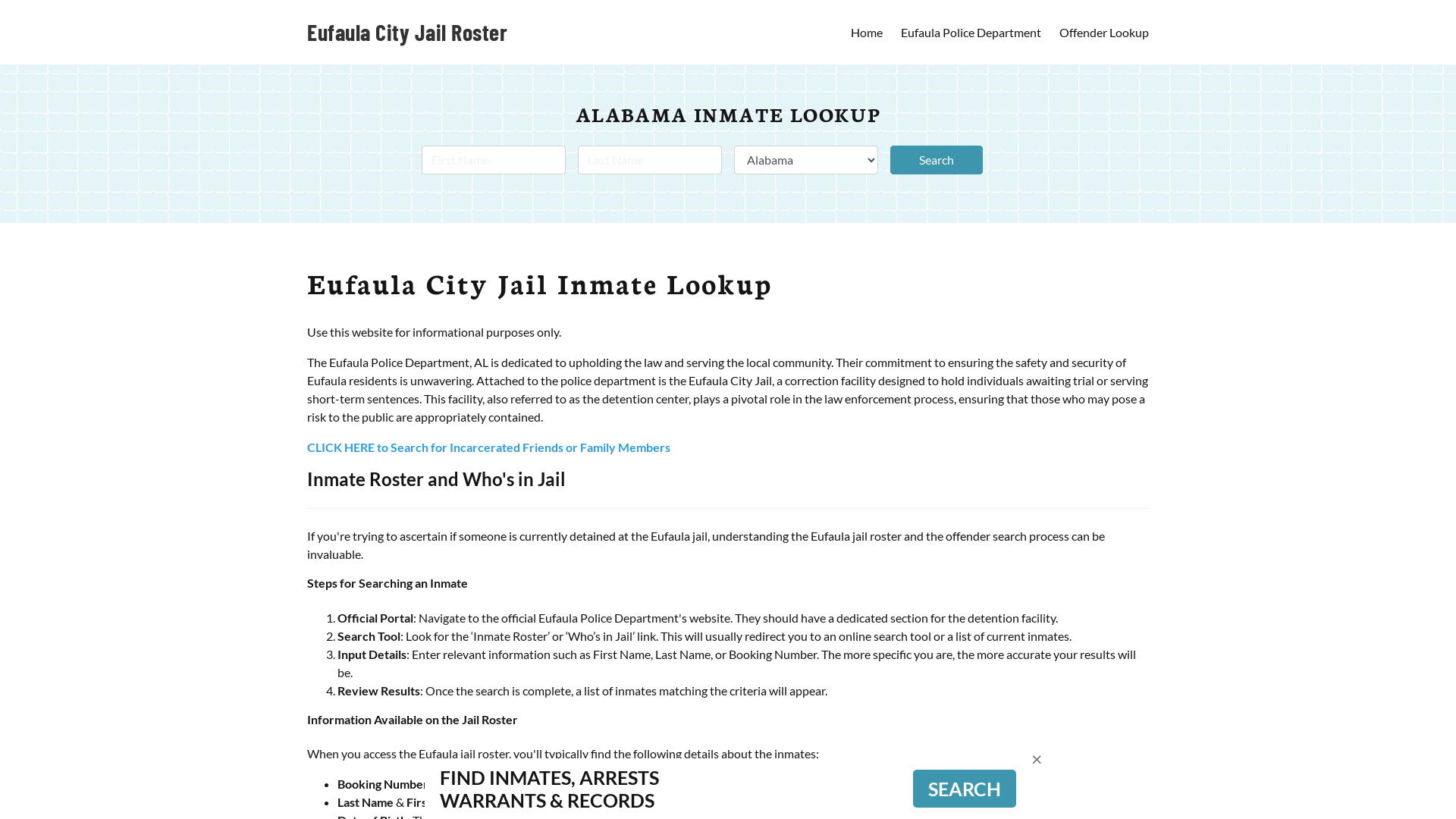 Eufaula City Jail, AL Inmate Search, Jail Roster, Bookings