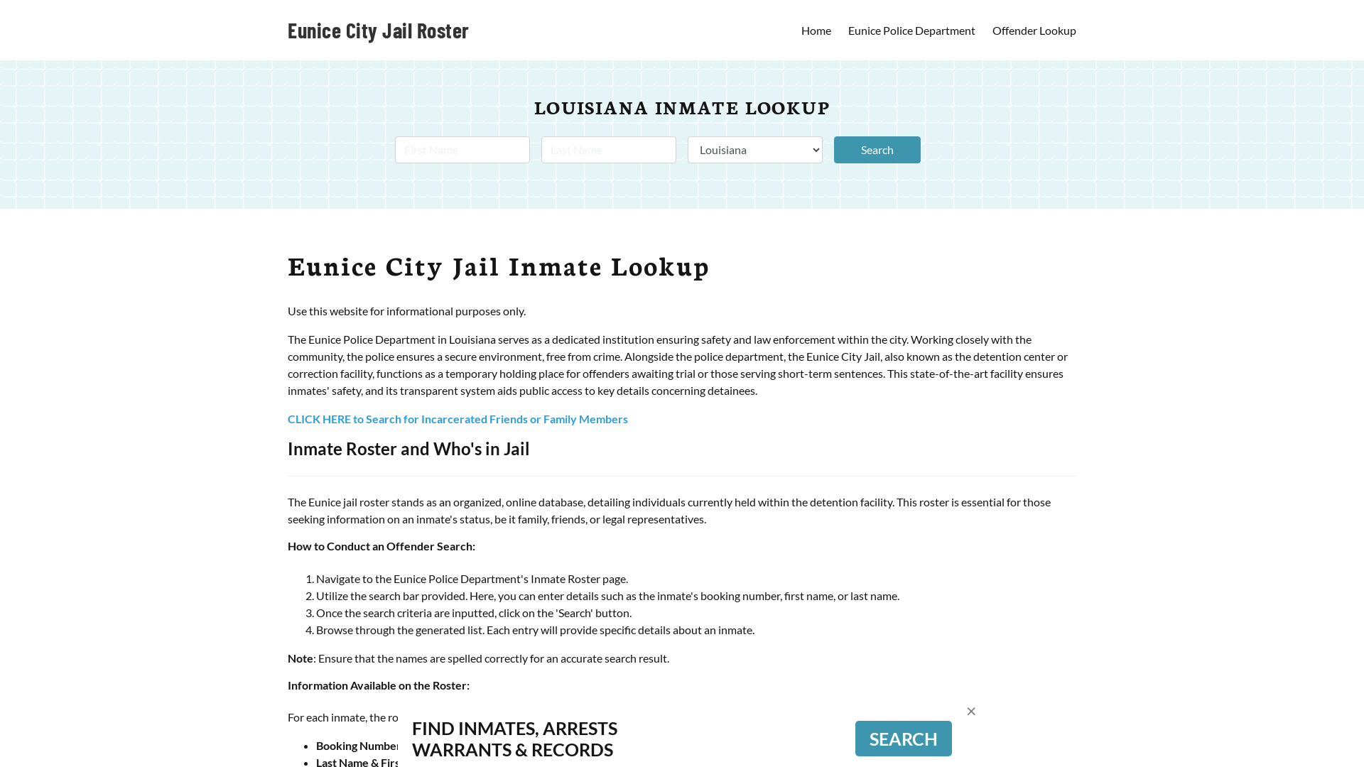 Eunice City Jail, LA Inmate Search, Jail Roster, Bookings