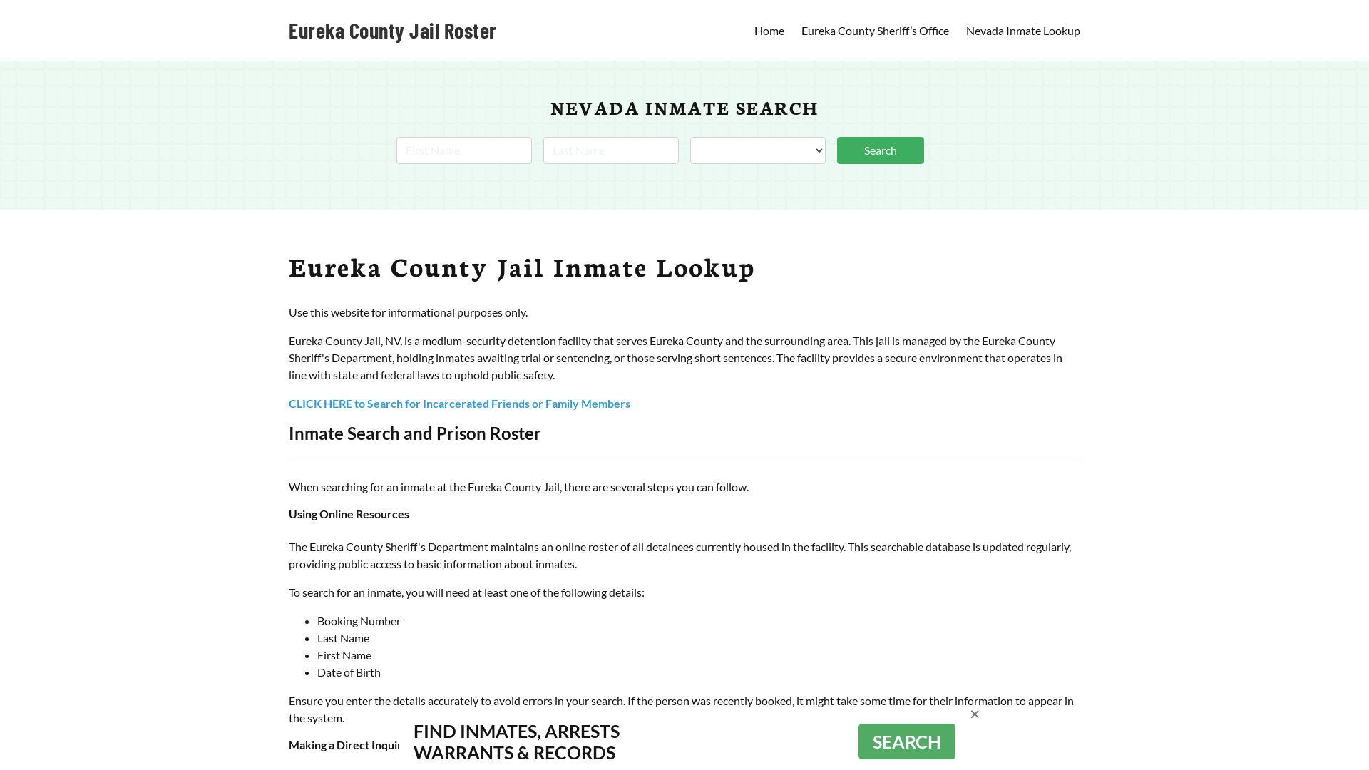 Eureka County Jail Roster Lookup, NV, Inmate Search