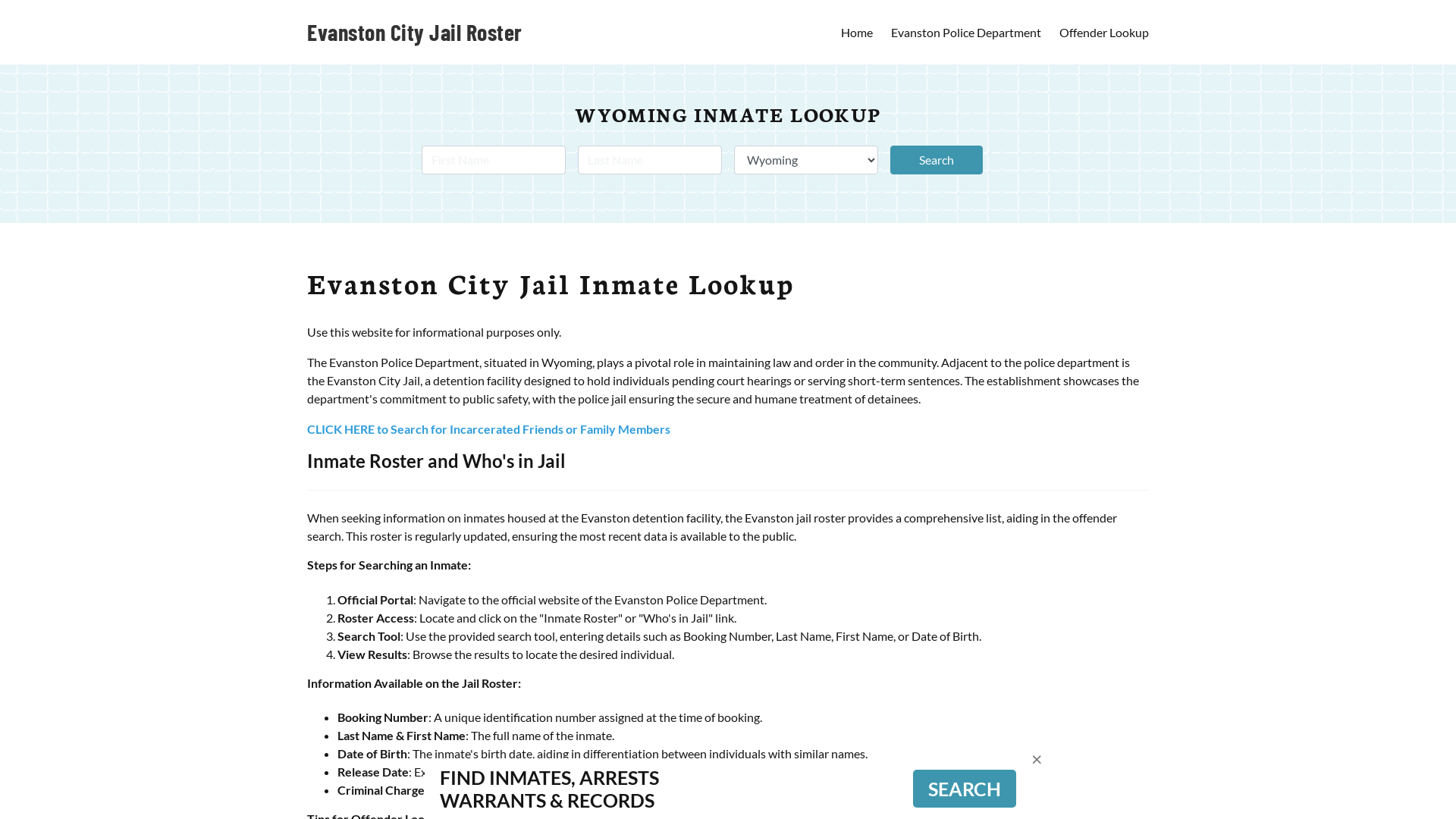 Evanston City Jail, WY Inmate Search, Jail Roster, Bookings