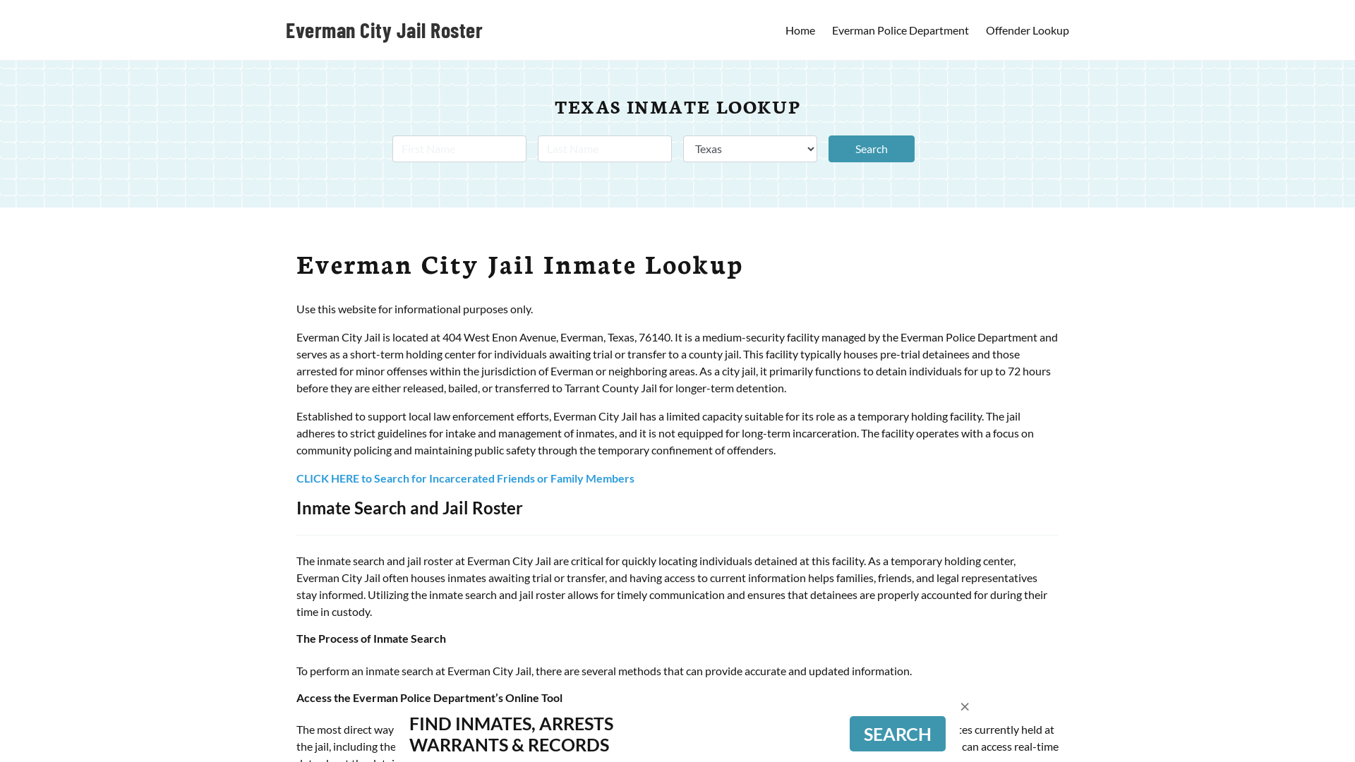 Everman City Jail, TX Inmate Search, Jail Roster, Bookings