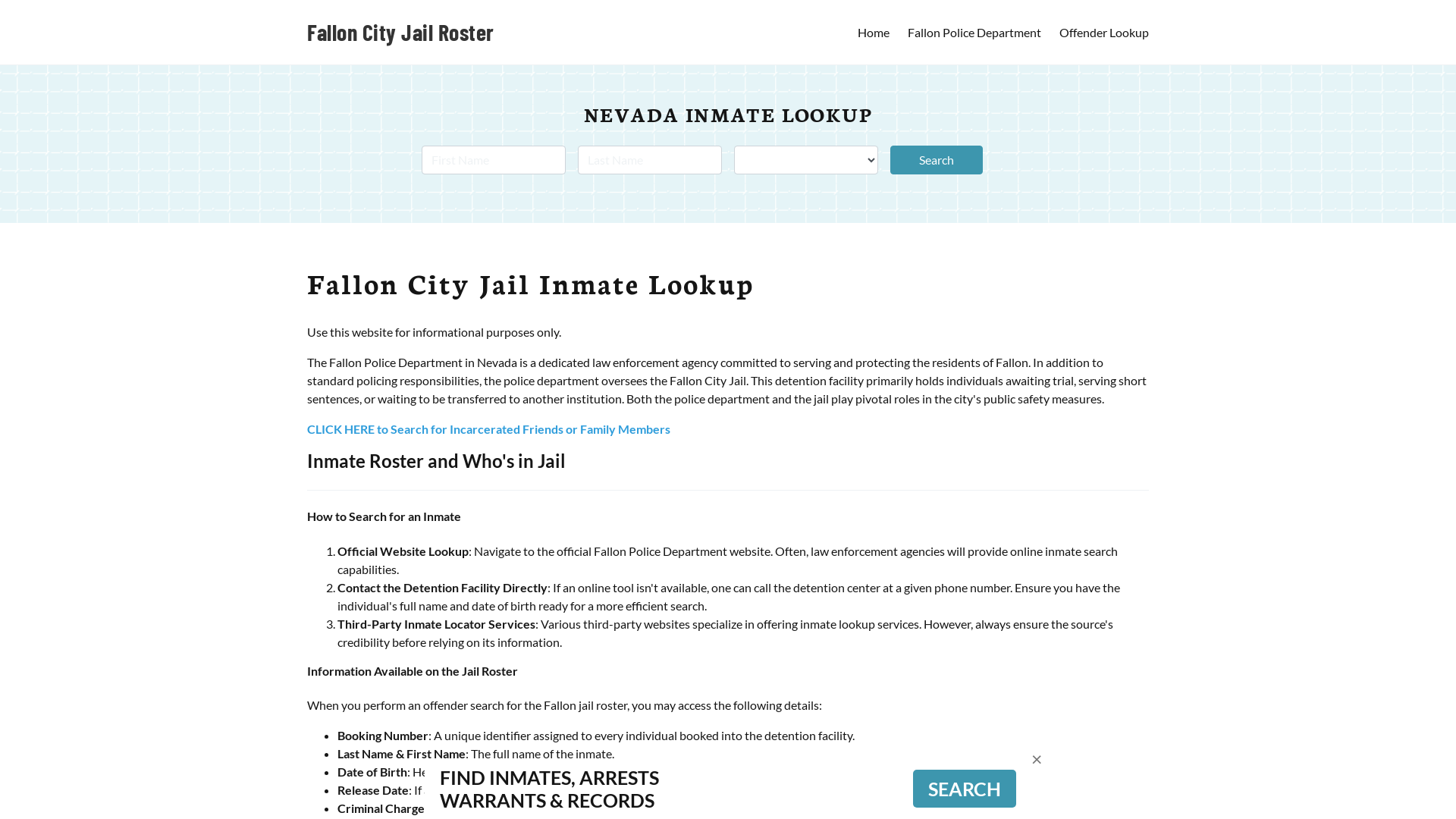 Fallon City Jail, NV Inmate Search, Jail Roster, Bookings