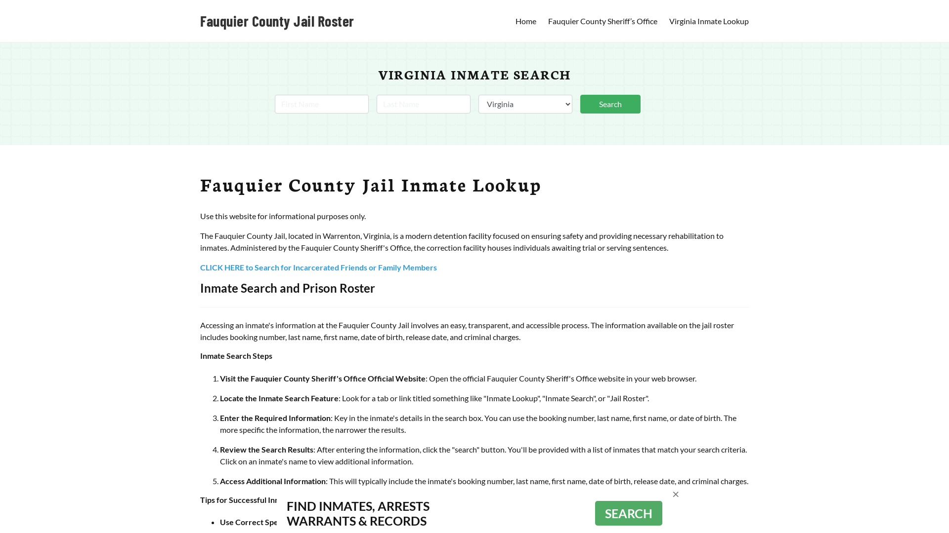 Fauquier County Jail Roster Lookup, VA, Inmate Search