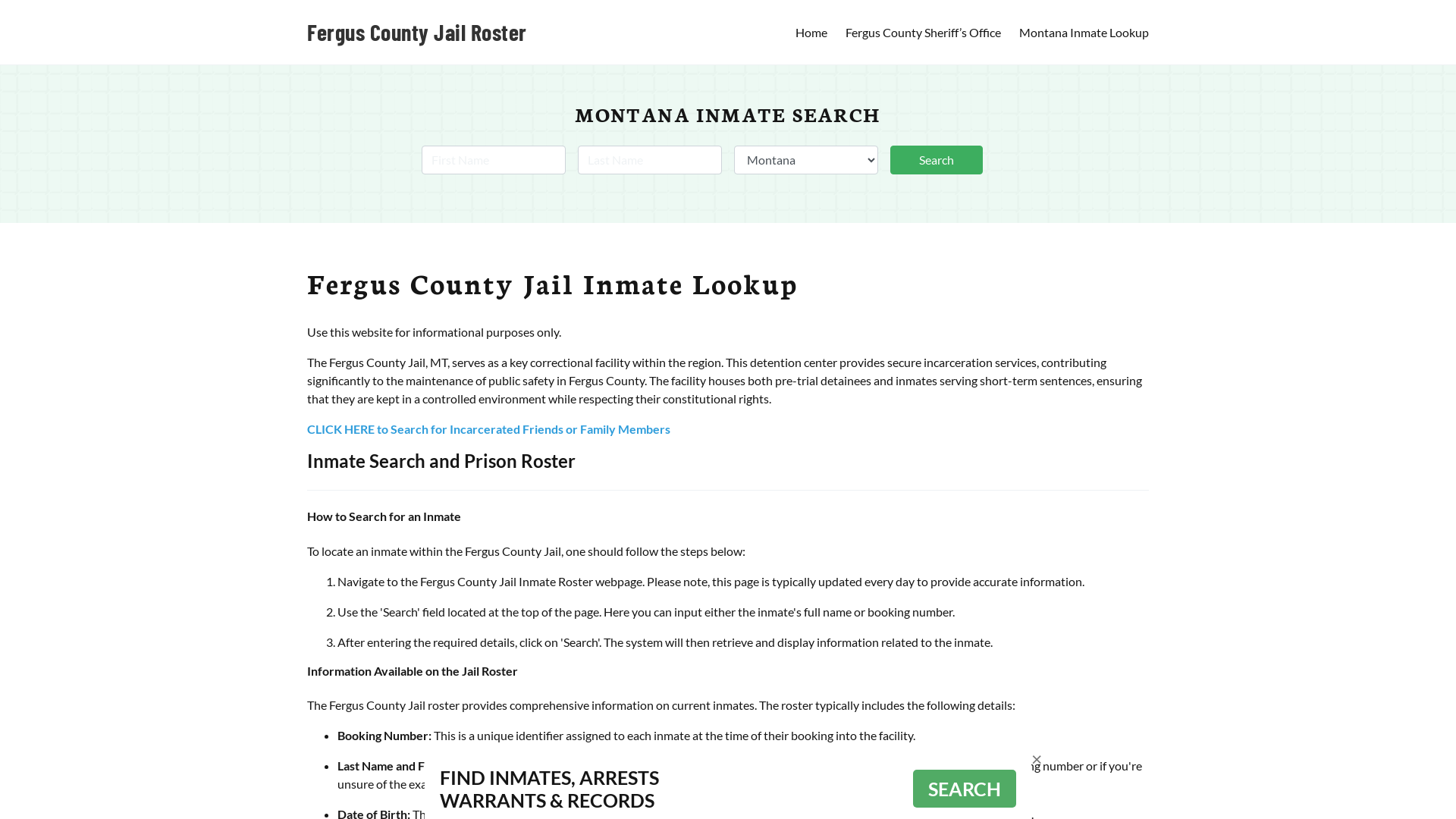 Fergus County Jail Roster Lookup, MT, Inmate Search