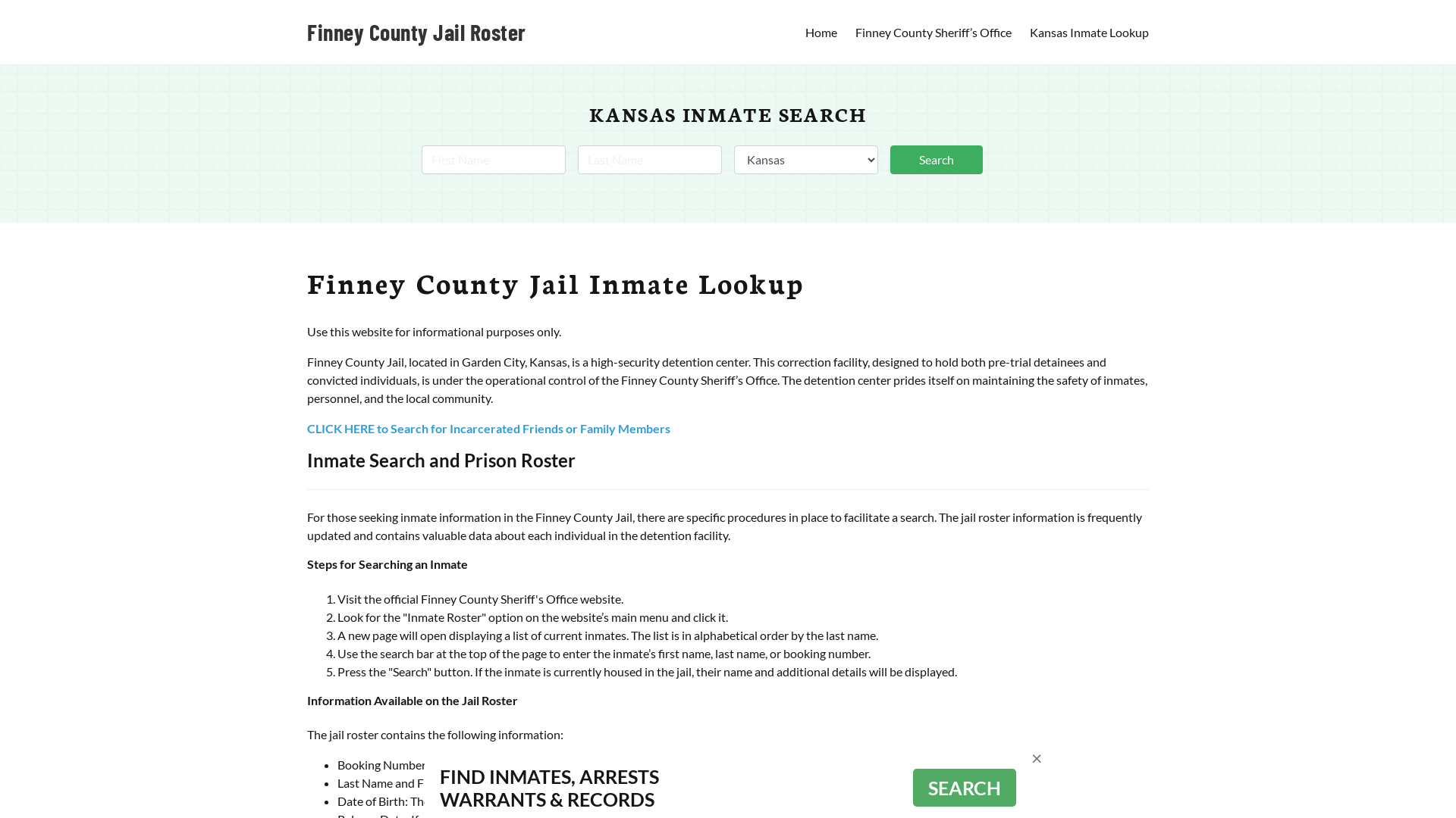 Finney County Jail Roster Lookup, KS, Inmate Search