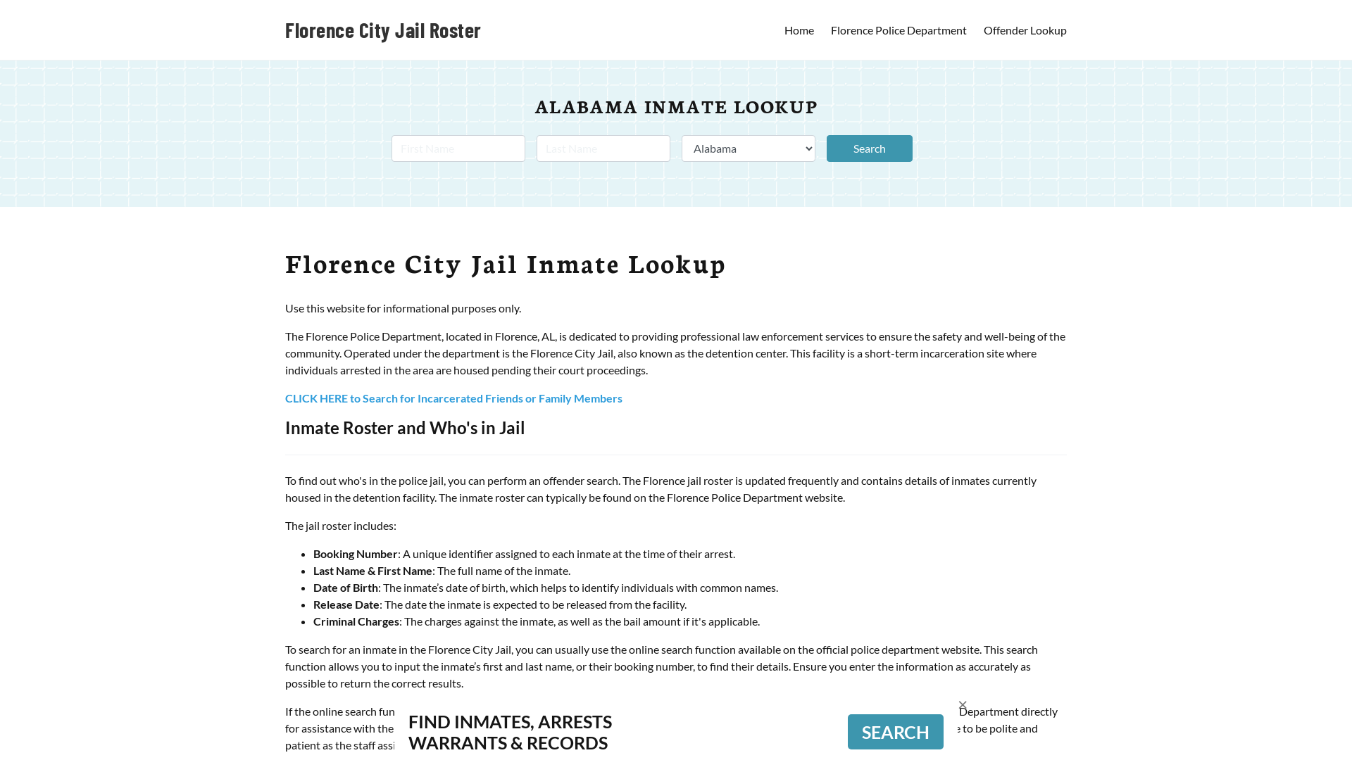 Florence City Jail, AL Inmate Search, Jail Roster, Bookings