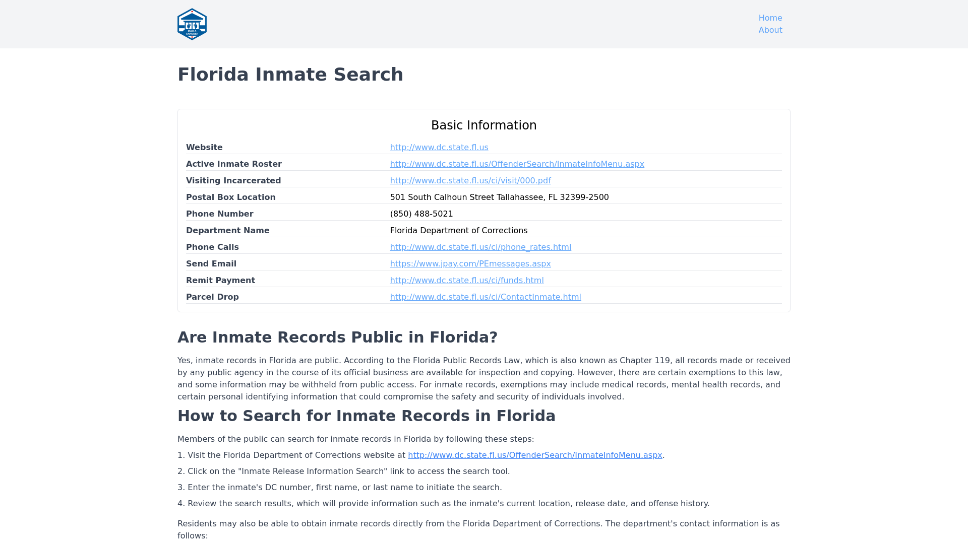 Florida Inmate Search - FL DOC Inmate Locator