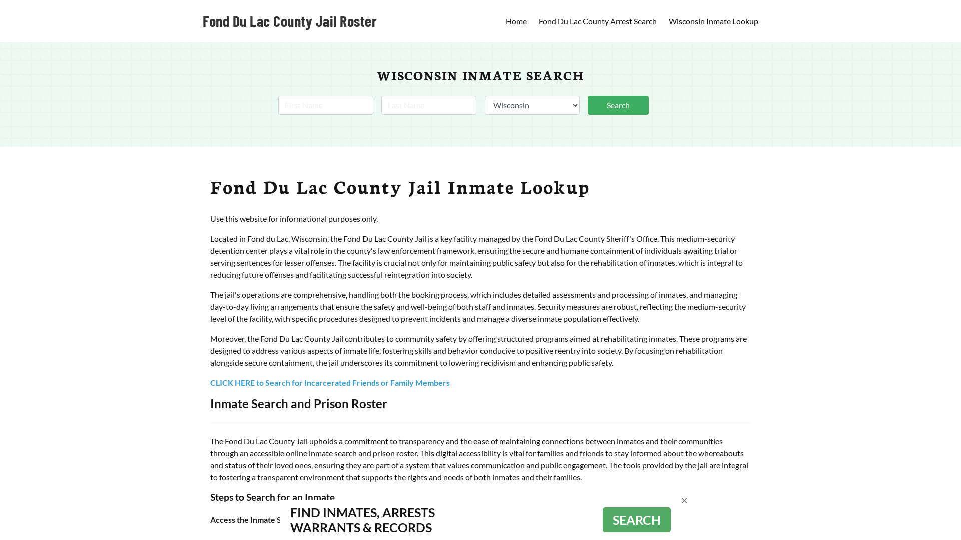 Fond Du Lac County Jail Roster Lookup, WI, Inmate Search