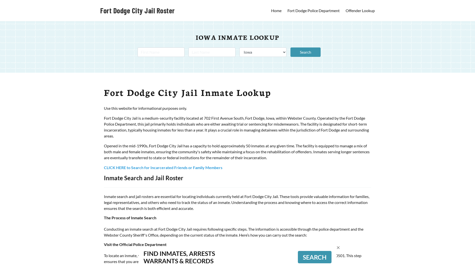 Fort Dodge City Jail, IA Inmate Search, Jail Roster, Bookings