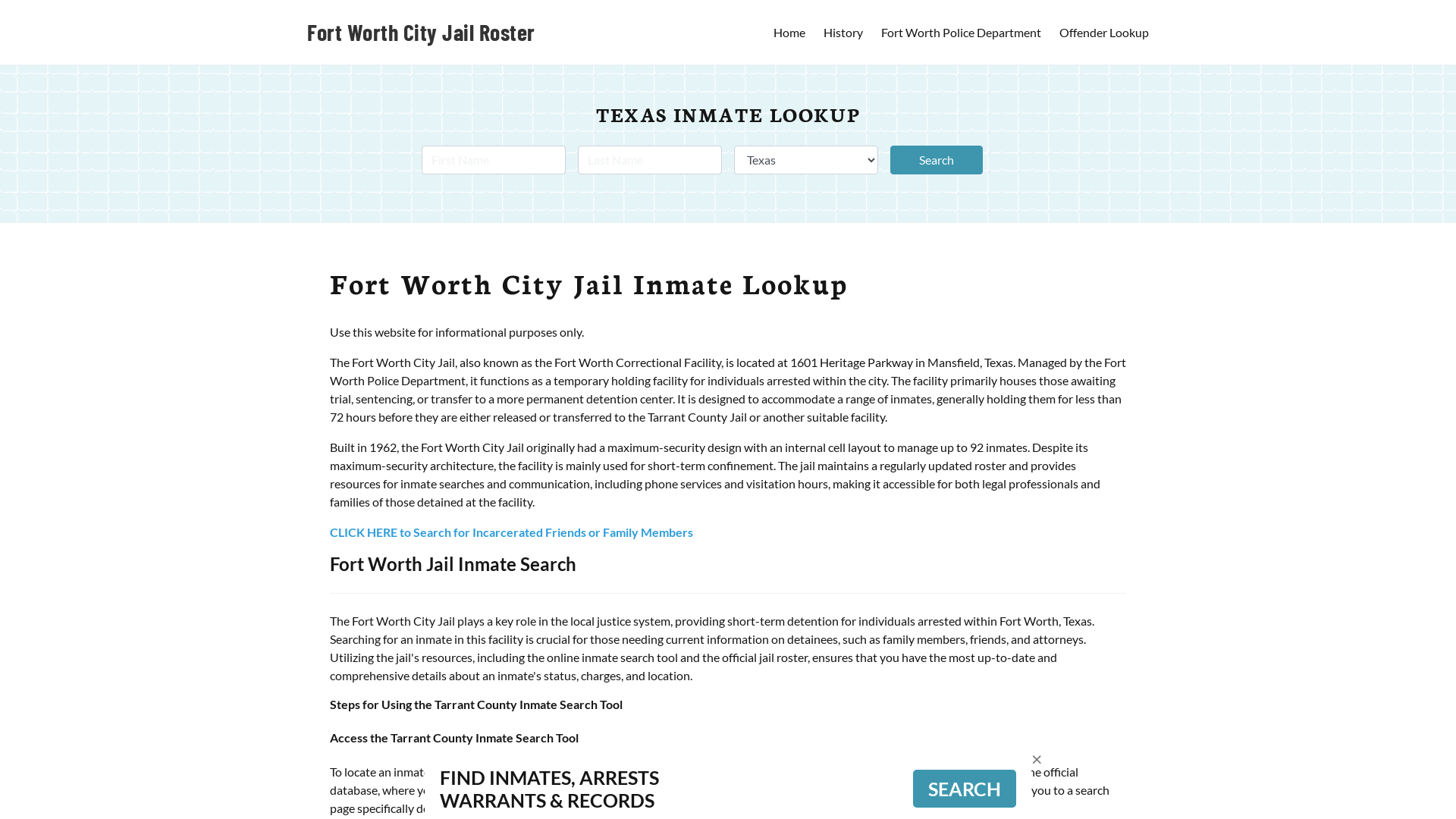 Fort Worth City Jail, TX Inmate Search, Jail Roster, Bookings