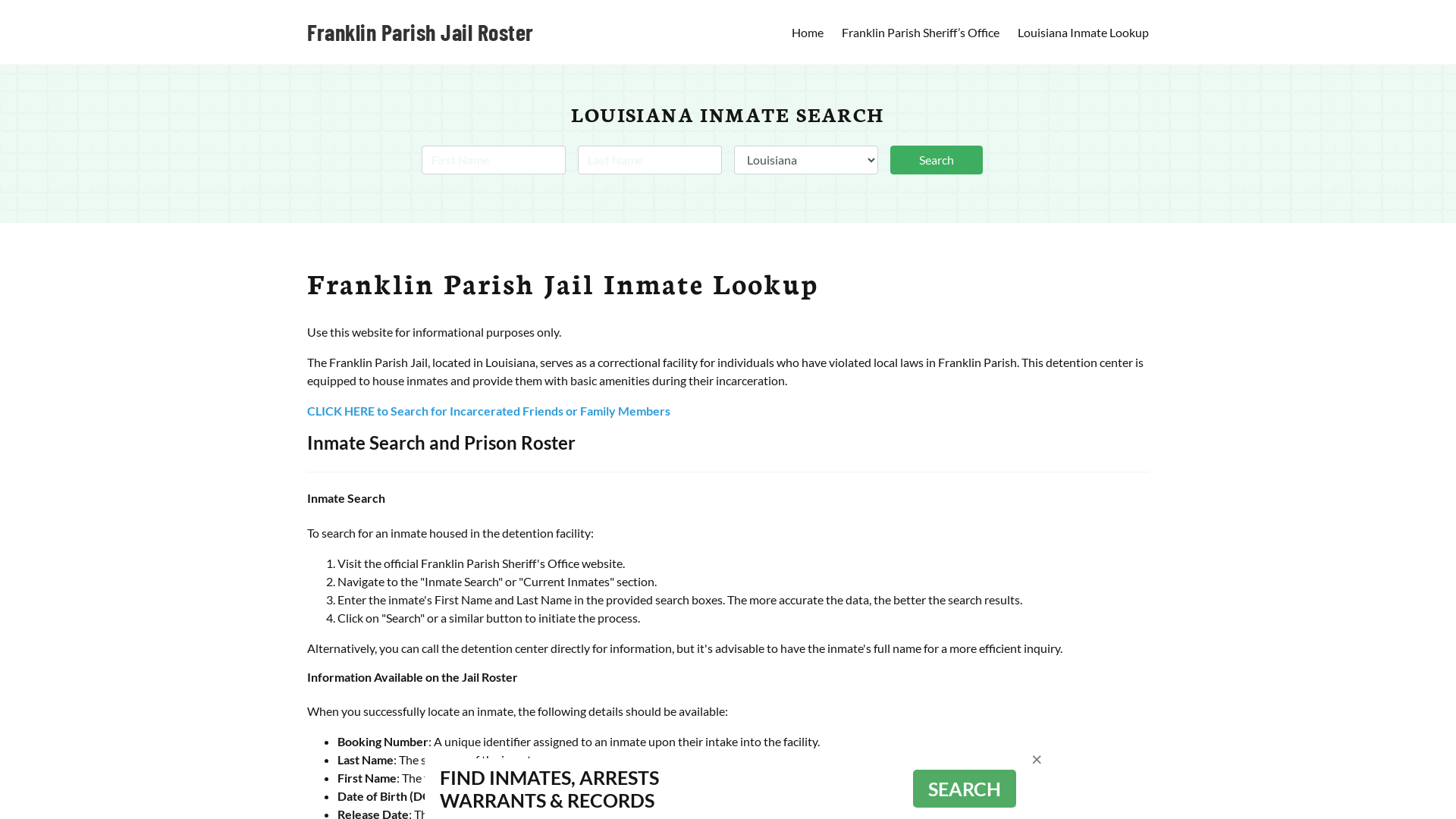 Franklin Parish Jail Roster Lookup, LA, Inmate Search