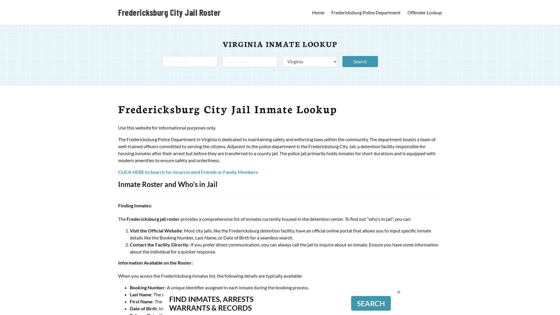 Fredericksburg City Jail, VA Inmate Search, Jail Roster, Bookings