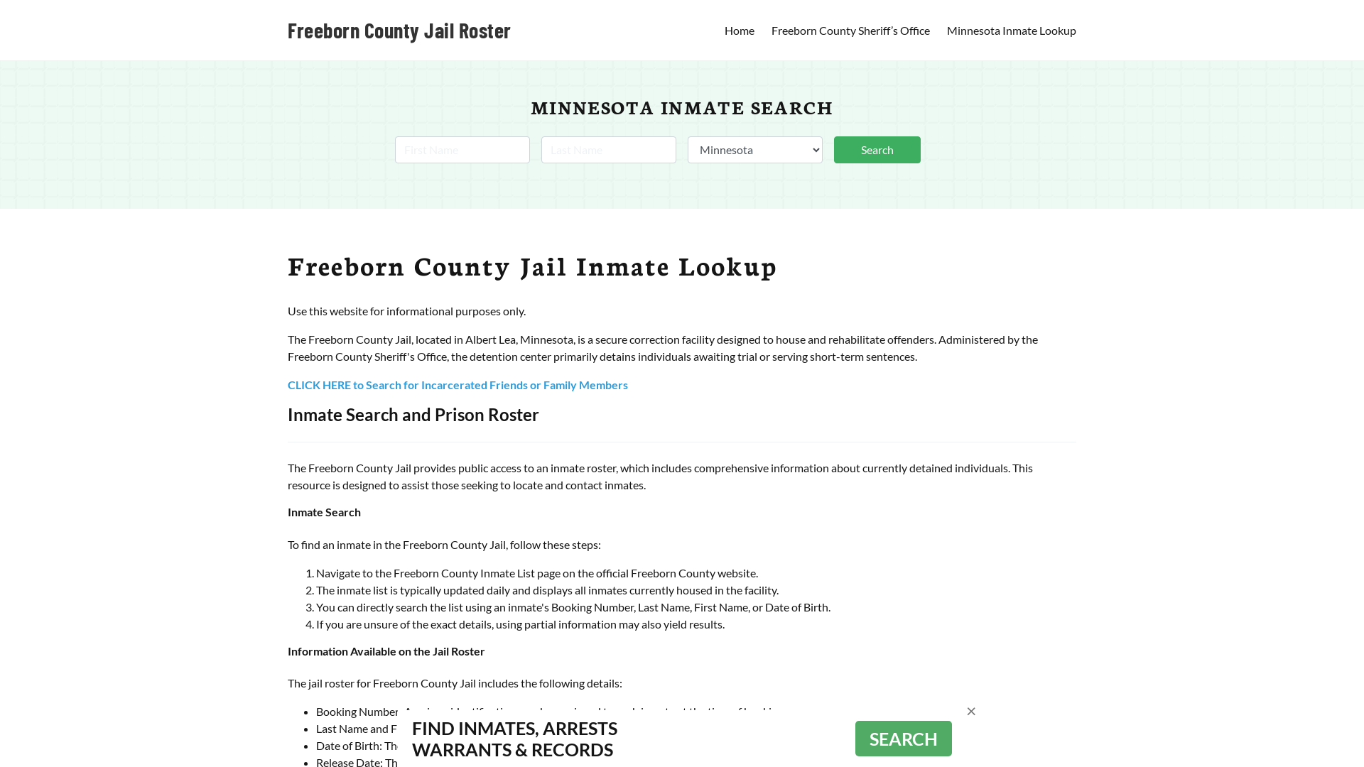 Freeborn County Jail Roster Lookup, MN, Inmate Search