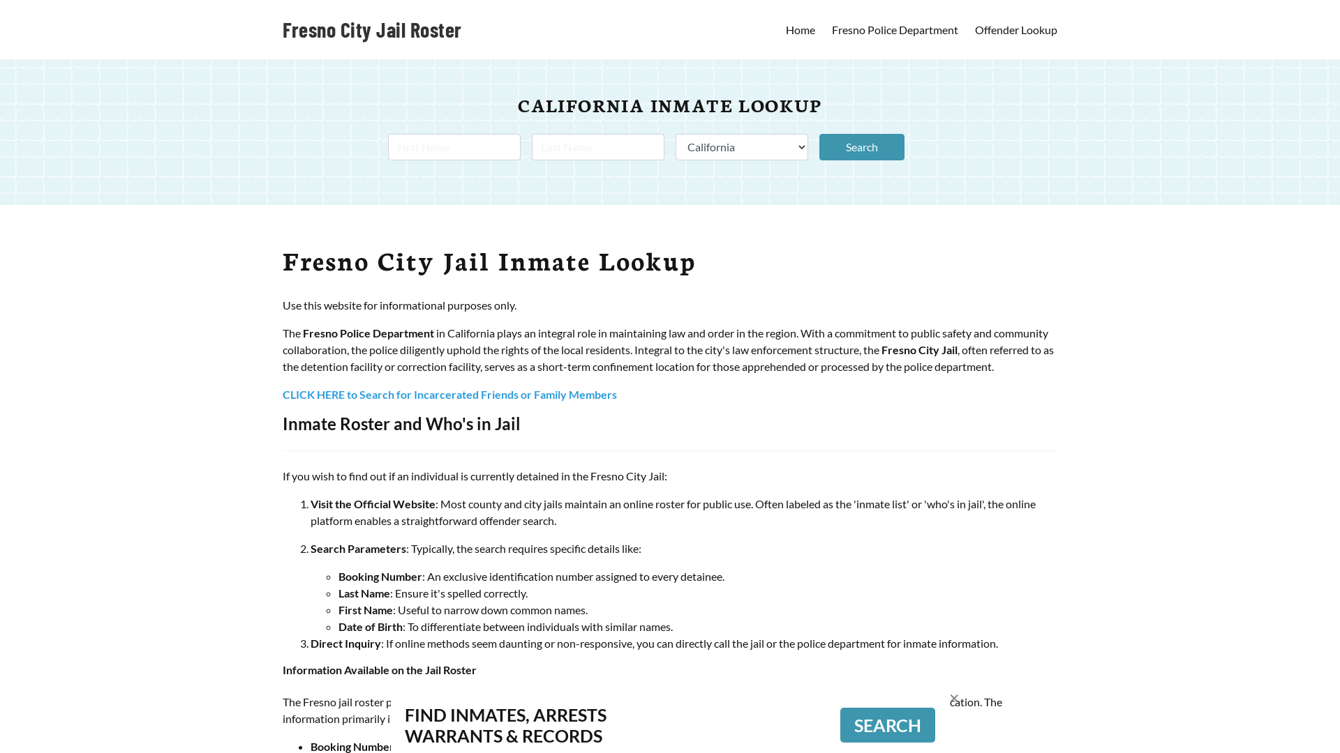 Fresno City Jail, CA Inmate Search, Jail Roster, Bookings