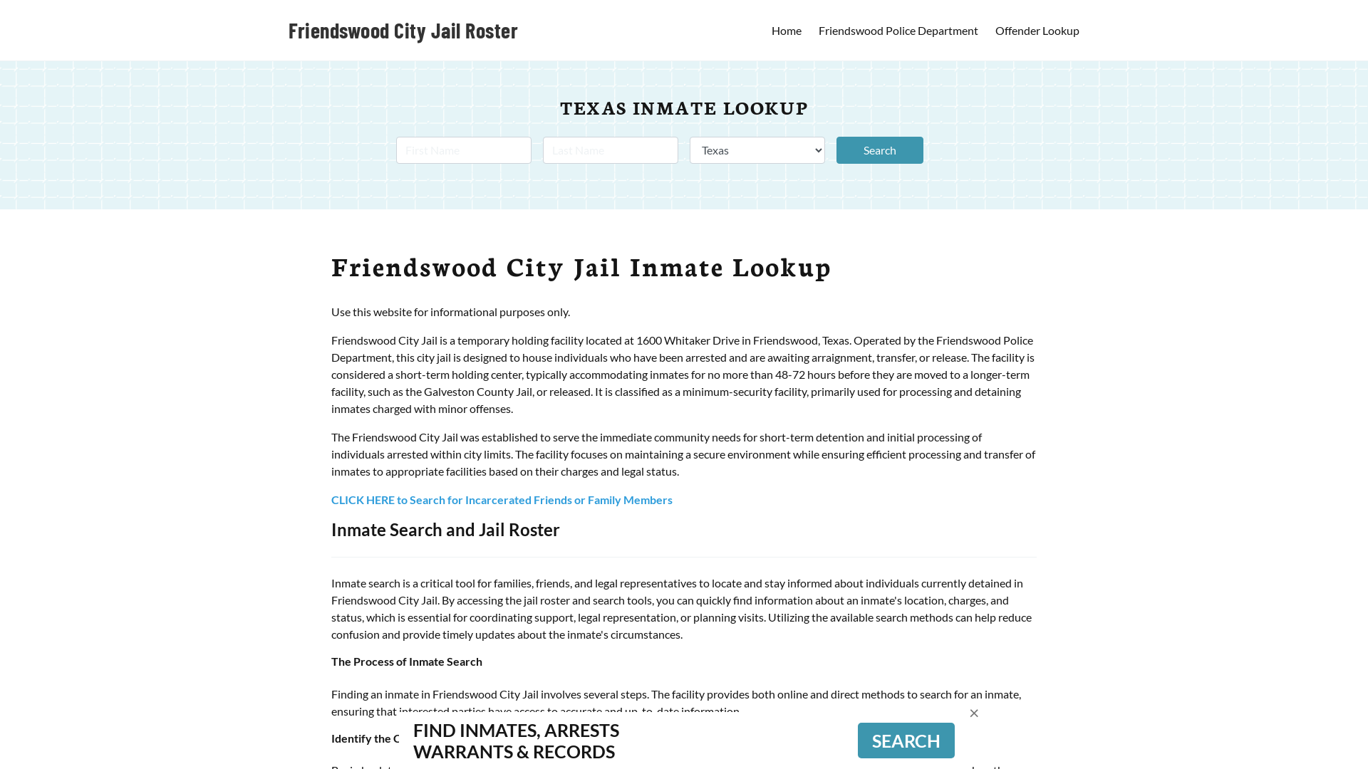 Friendswood City Jail, TX Inmate Search, Jail Roster, Bookings