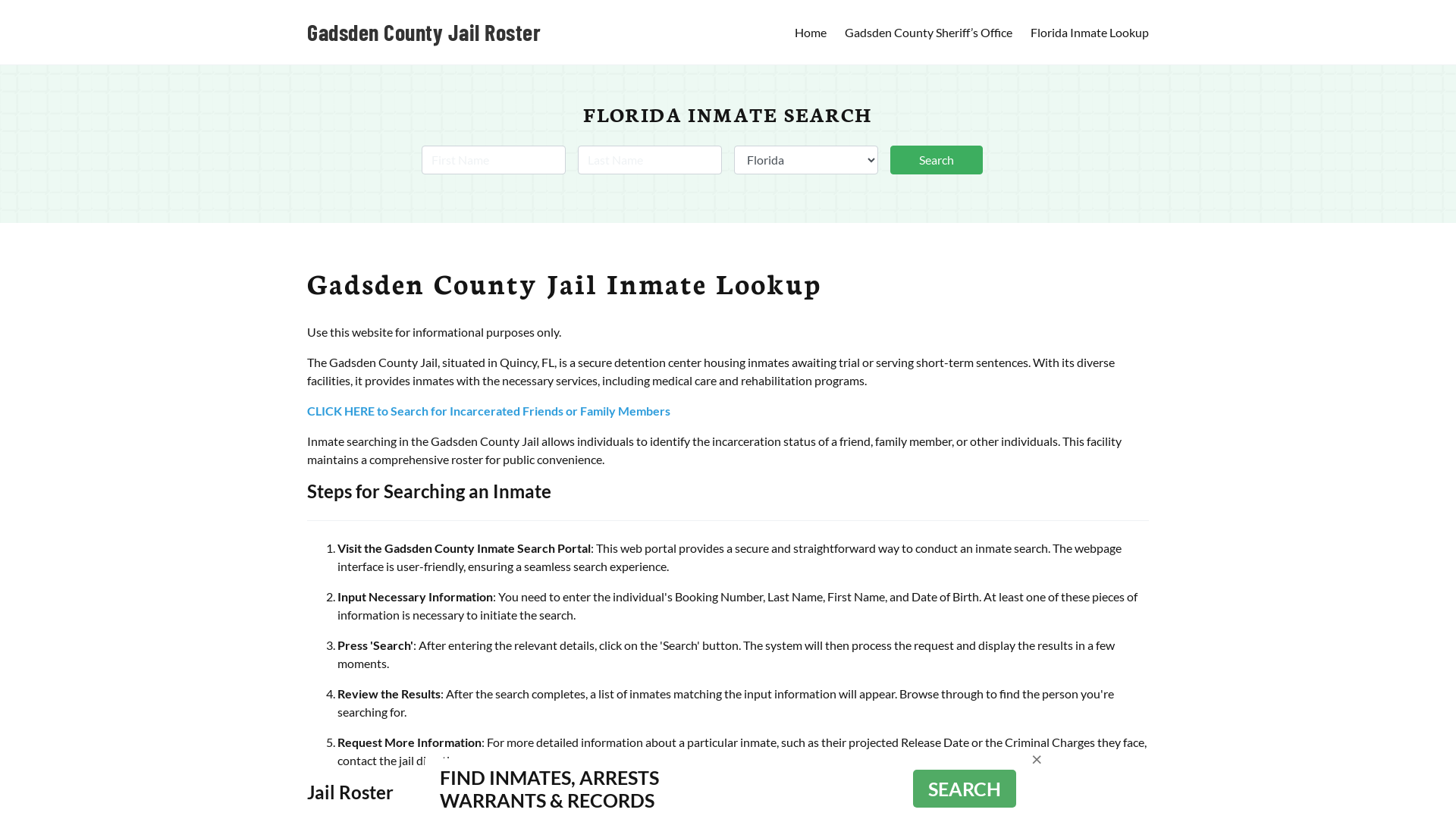 Gadsden County Jail Roster Lookup, FL, Inmate Search