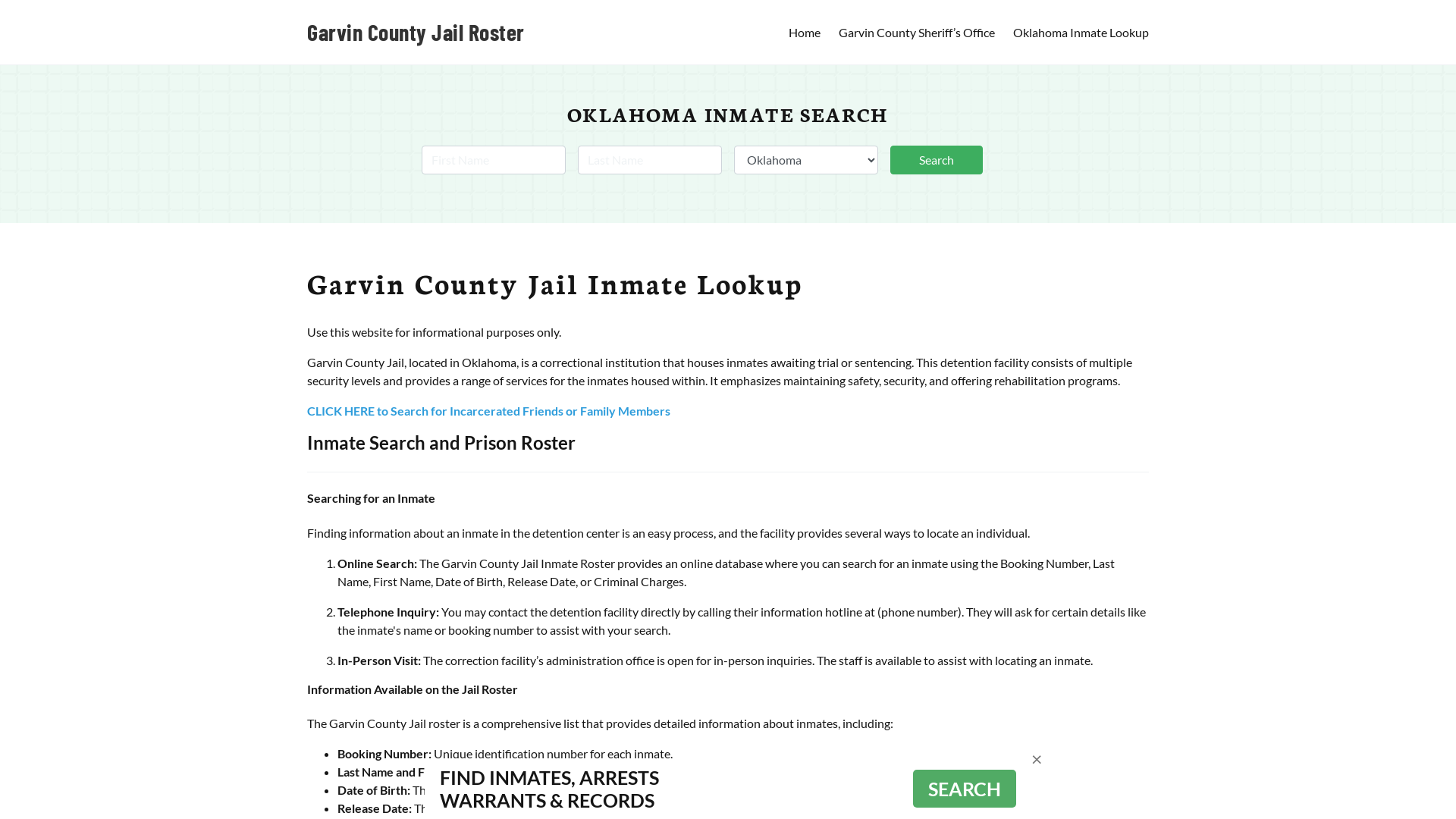 Garvin County Jail Roster Lookup, OK, Inmate Search