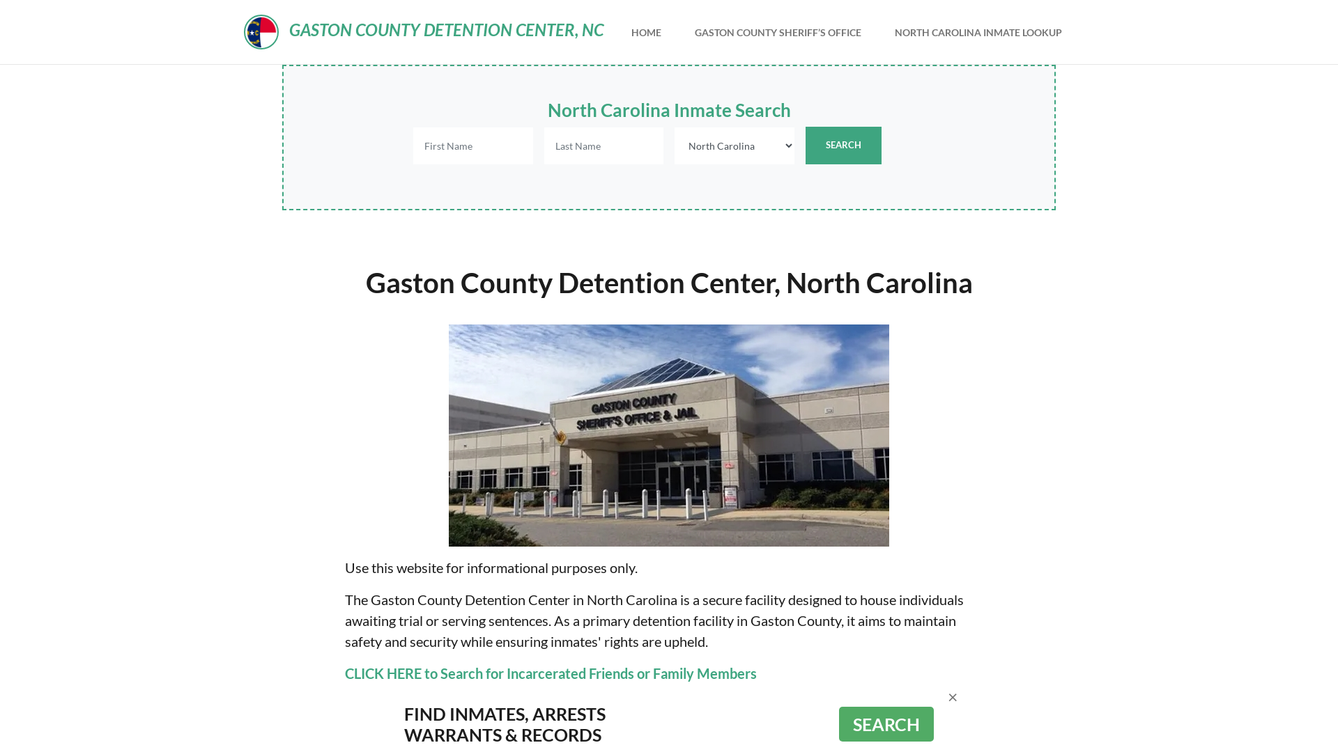 Gaston County Detention Center, NC Inmate Roster, Offender Search