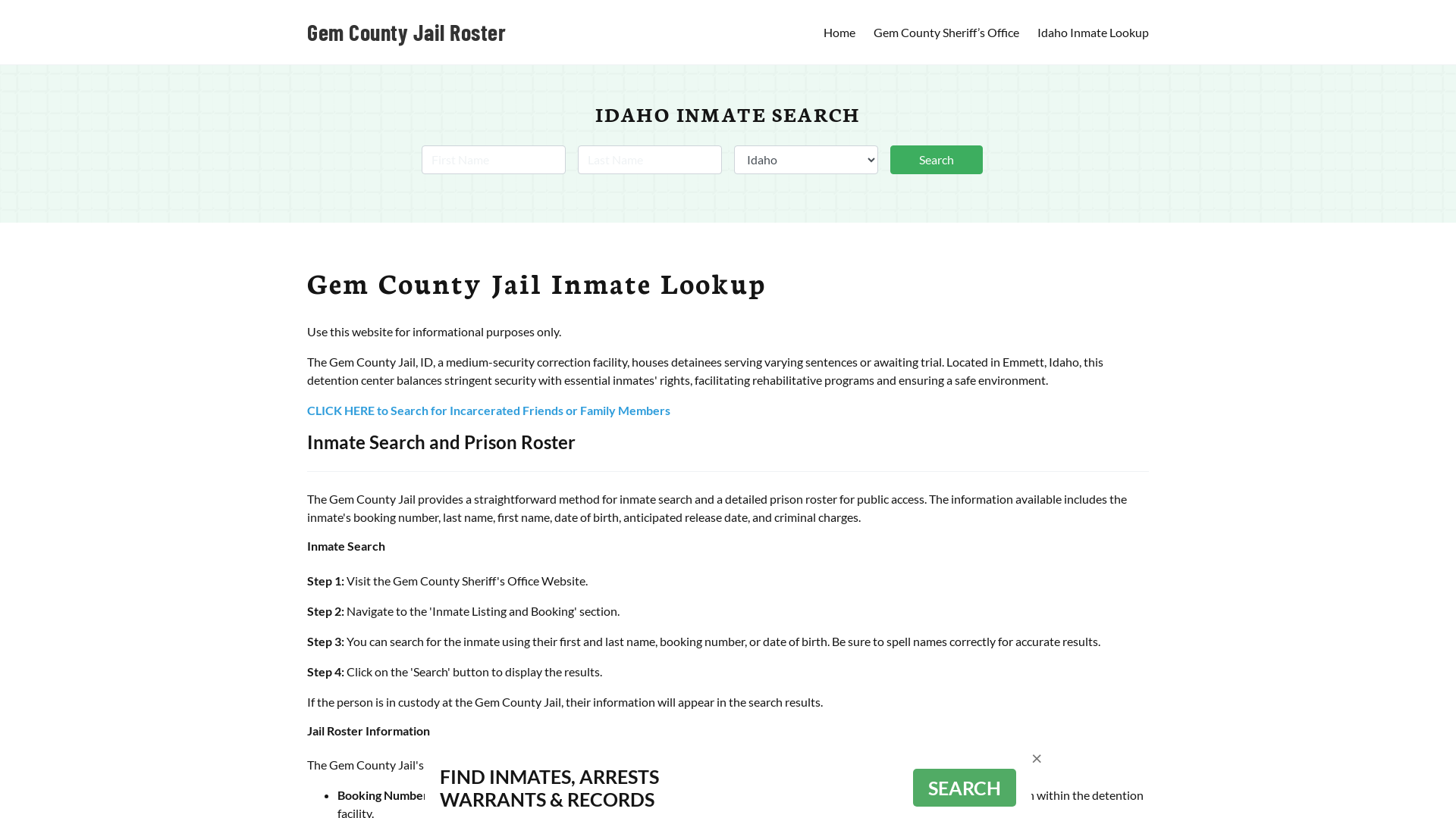 Gem County Jail Roster Lookup, ID, Inmate Search