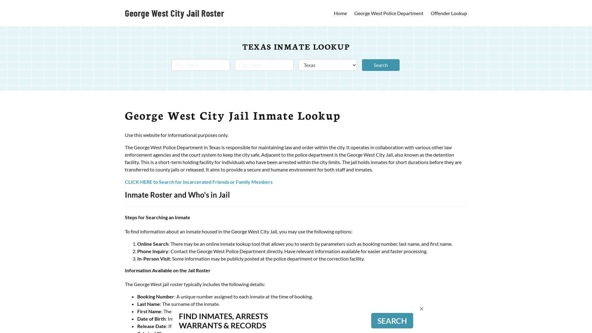 George West City Jail, TX Inmate Search, Jail Roster, Bookings