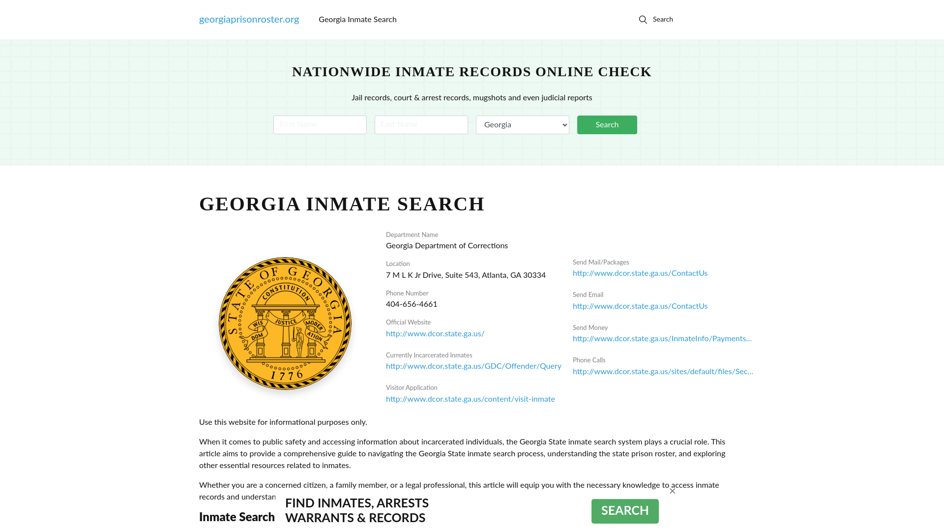 Georgia Inmate Search - GA DOC Offenders Lookup