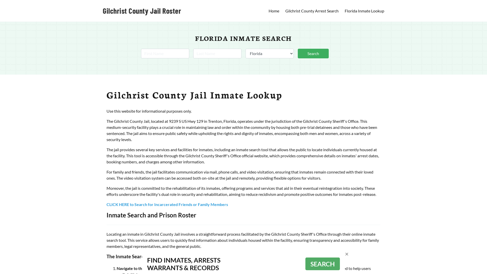 Gilchrist County Jail Roster Lookup, FL, Inmate Search