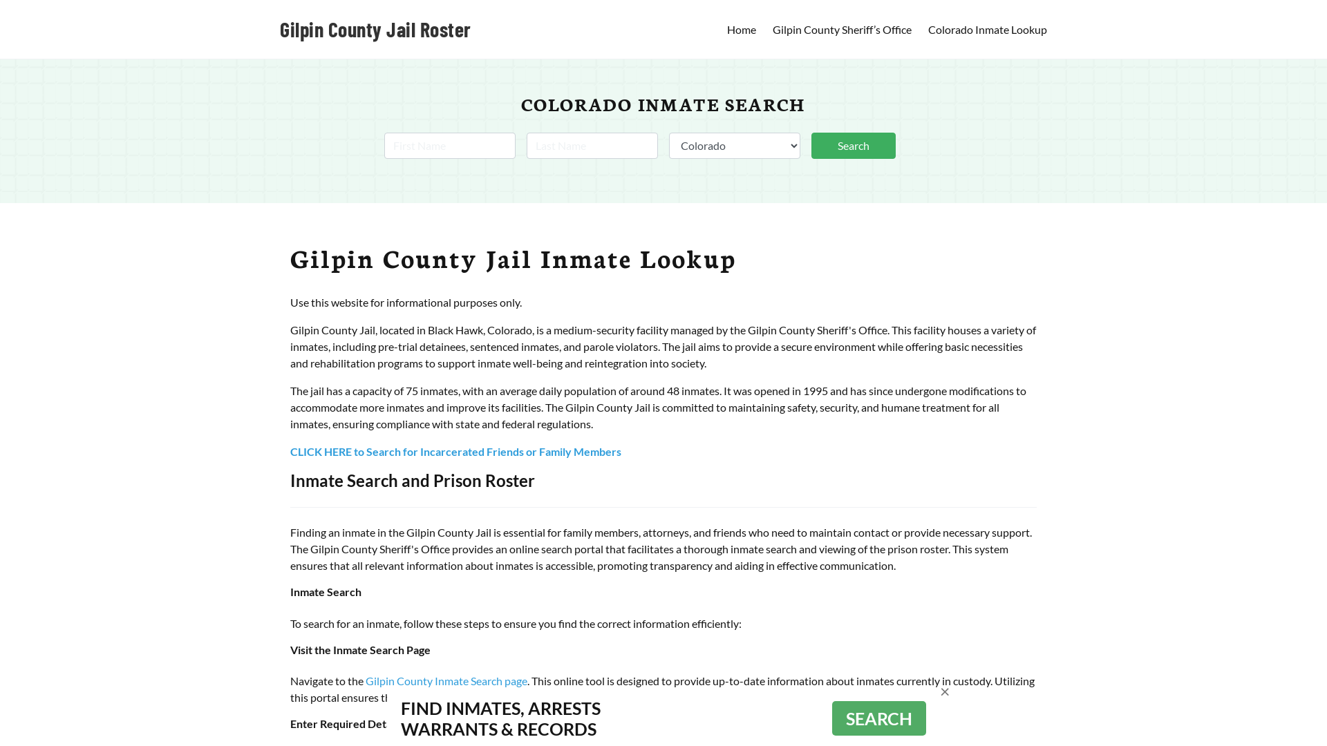 Gilpin County Jail Roster Lookup, CO, Inmate Search