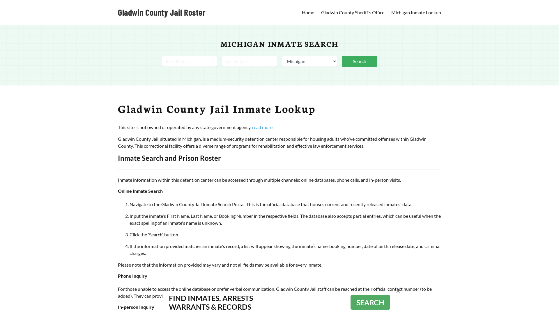 Gladwin County Jail Roster Lookup, MI, Inmate Search