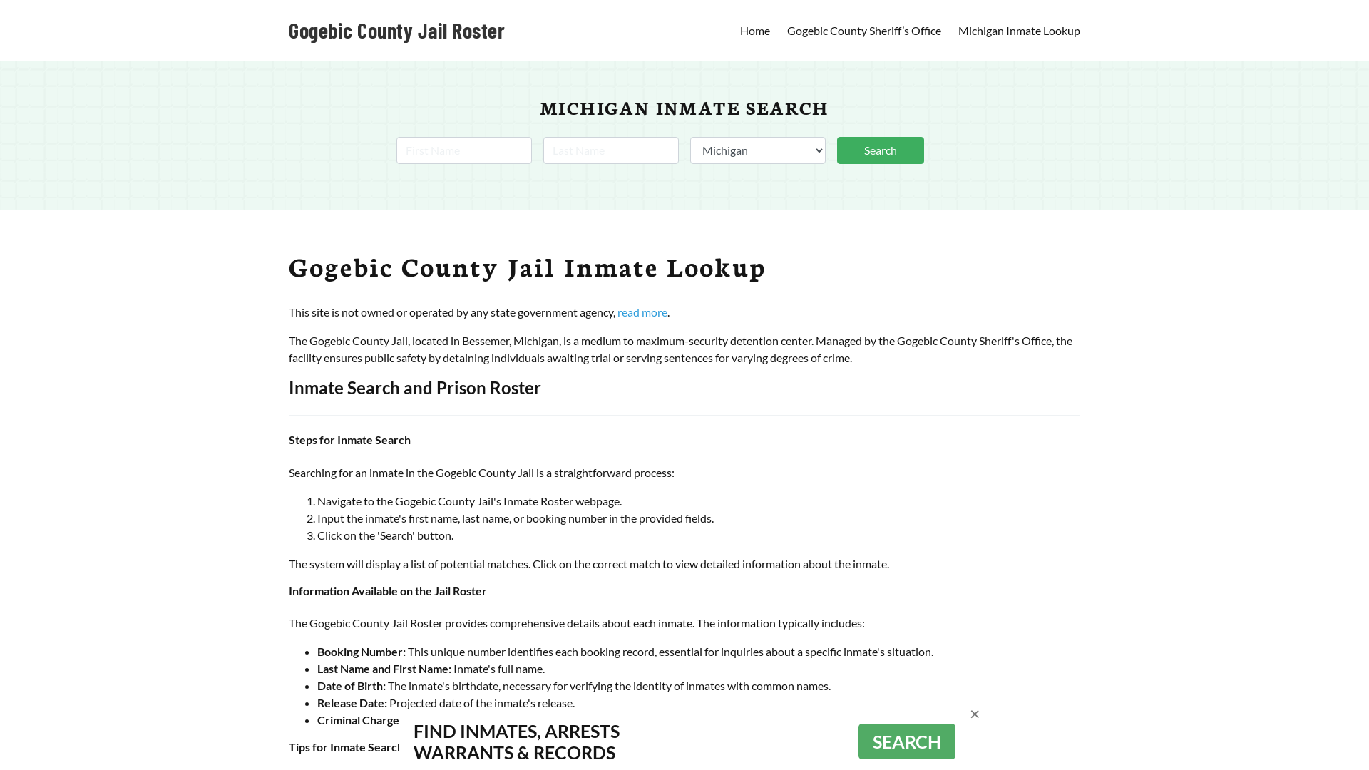 Gogebic County Jail Roster Lookup, MI, Inmate Search