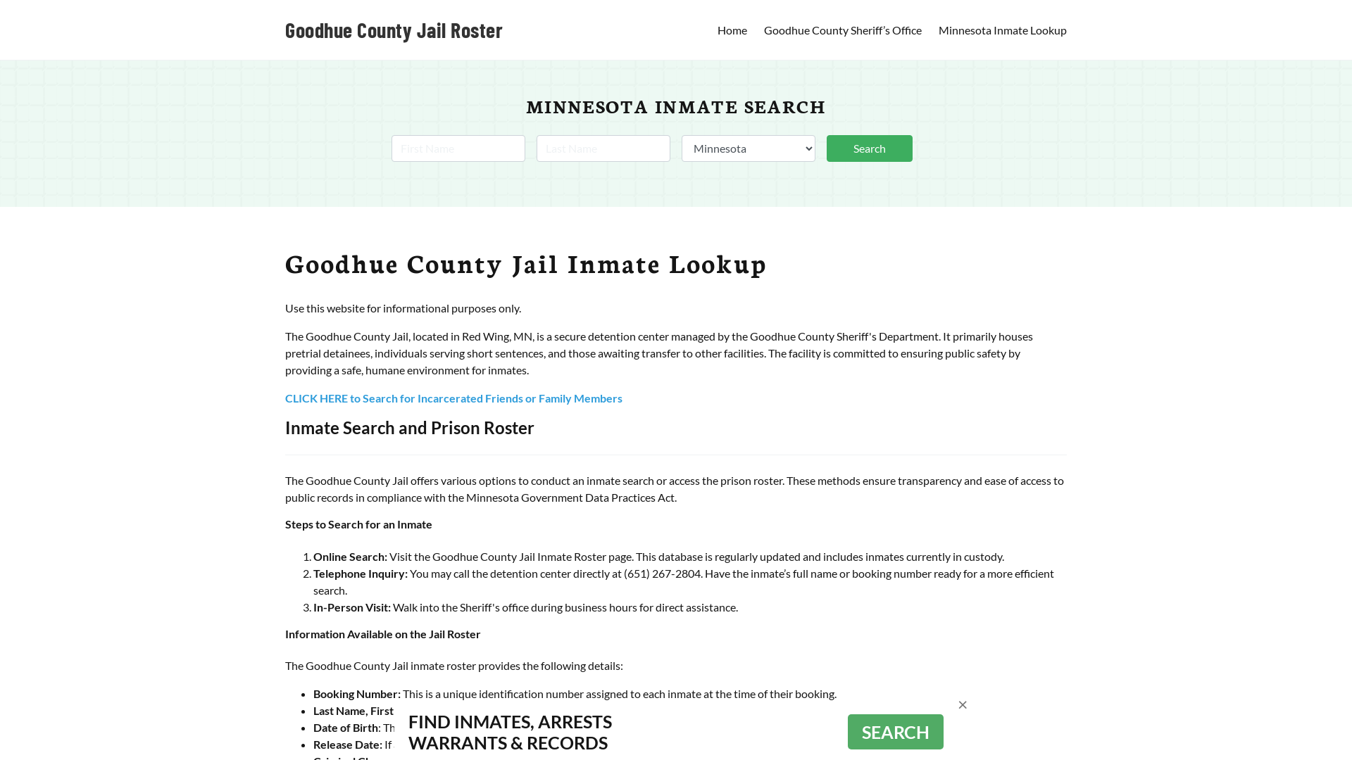 Goodhue County Jail Roster Lookup, MN, Inmate Search