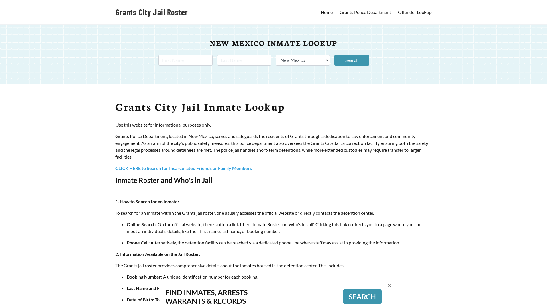 Grants City Jail, NM Inmate Search, Jail Roster, Bookings