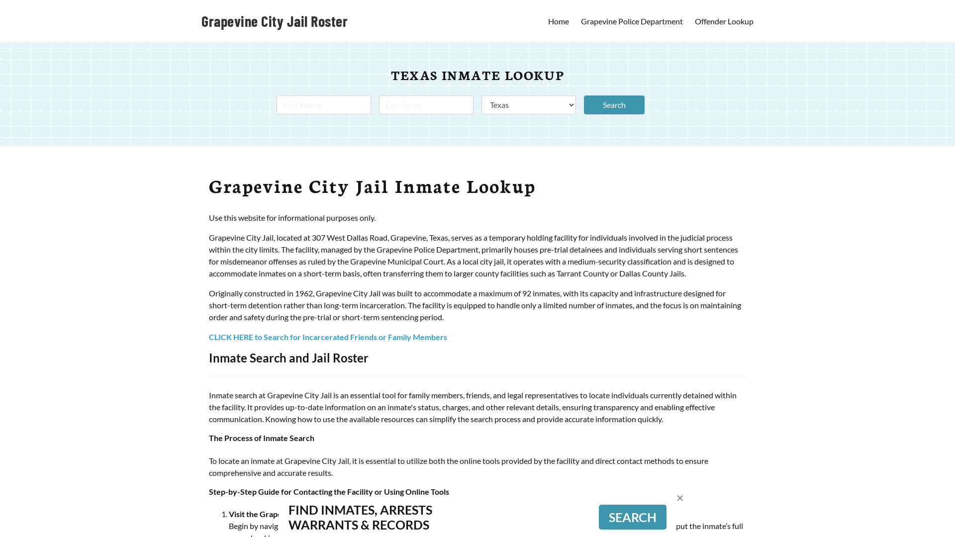 Grapevine City Jail, TX Inmate Search, Jail Roster, Bookings