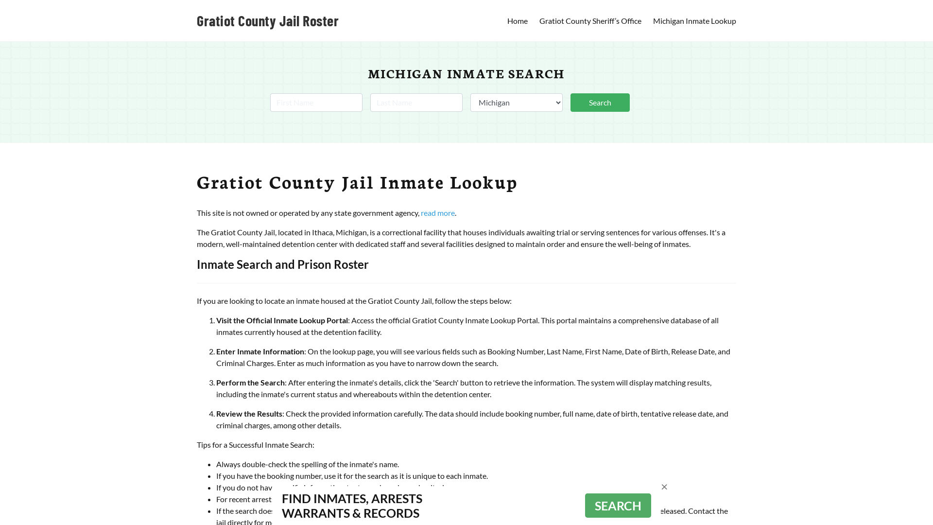 Gratiot County Jail Roster Lookup, MI, Inmate Search