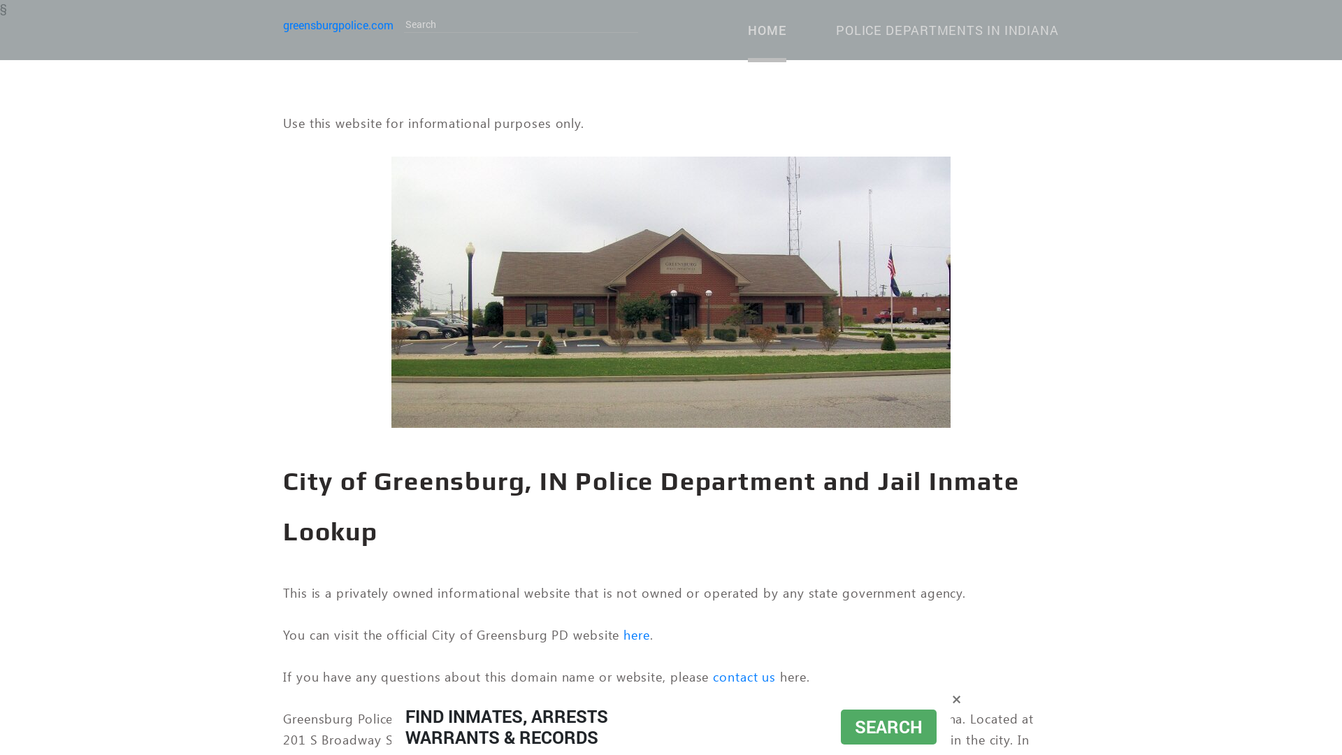 City of Greensburg, IN Police Department and Jail Inmate Lookup