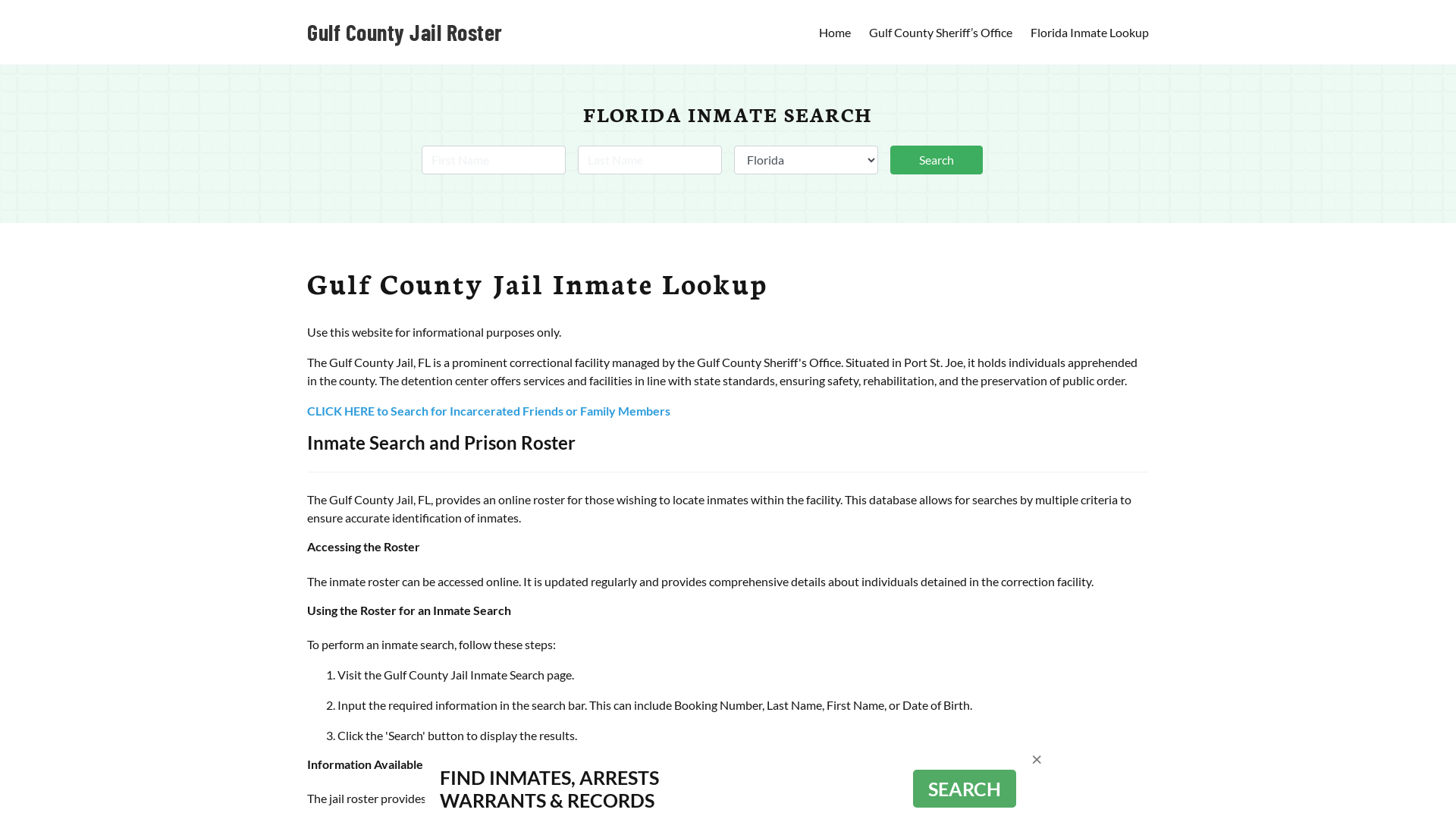 Gulf County Jail Roster Lookup, FL, Inmate Search