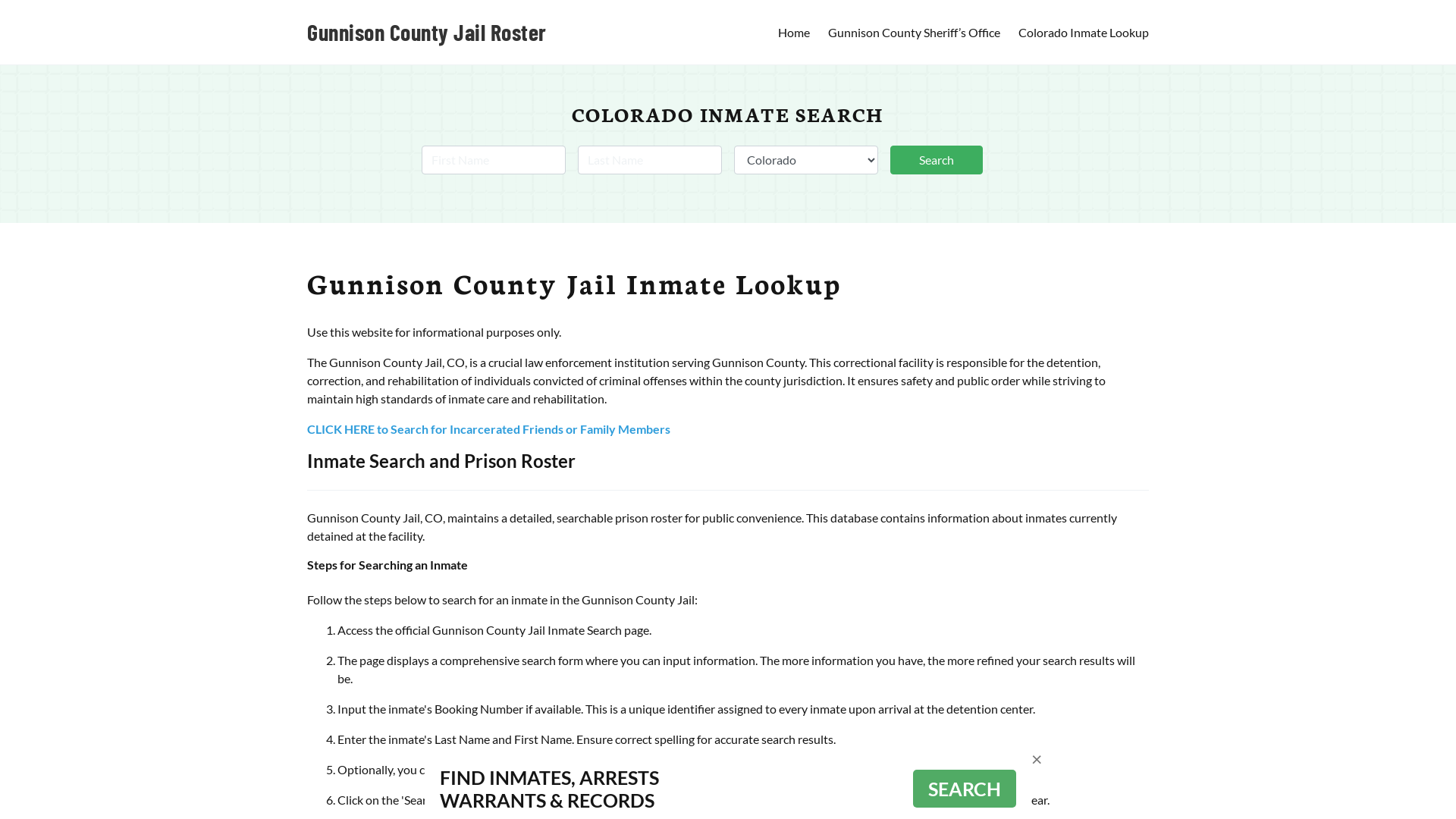 Gunnison County Jail Roster Lookup, CO, Inmate Search