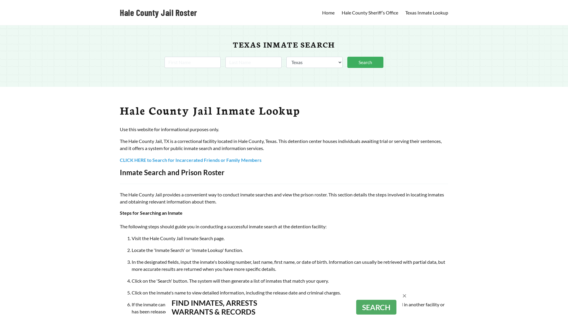 Hale County Jail Roster Lookup, TX, Inmate Search