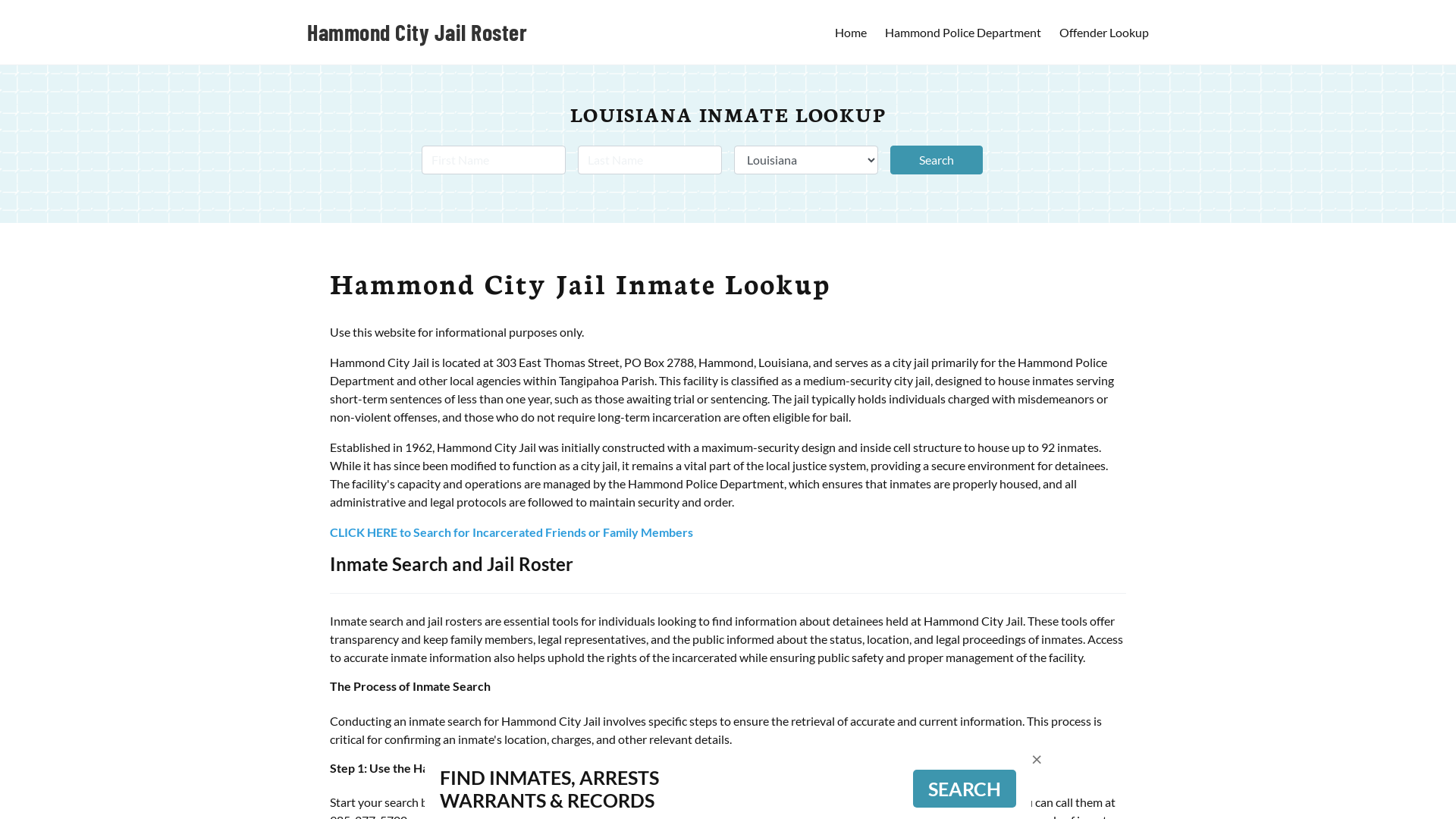 Hammond City Jail, LA Inmate Search, Jail Roster, Bookings