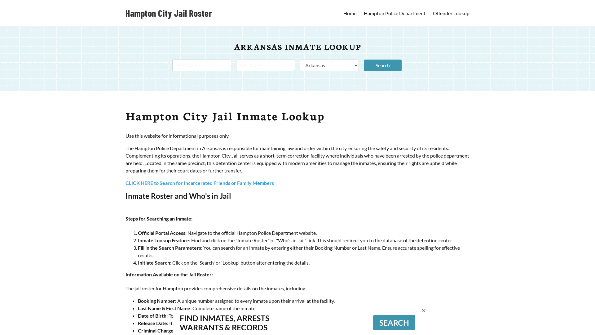 Hampton City Jail, AR Inmate Search, Jail Roster, Bookings