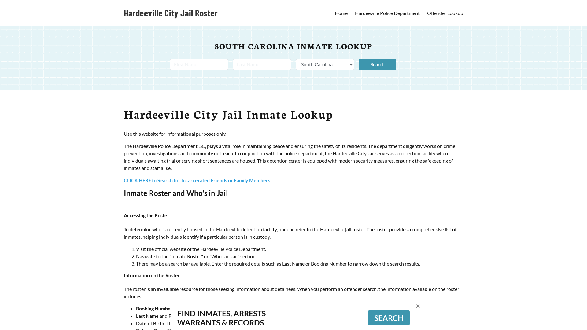 Hardeeville City Jail, SC Inmate Search, Jail Roster, Bookings