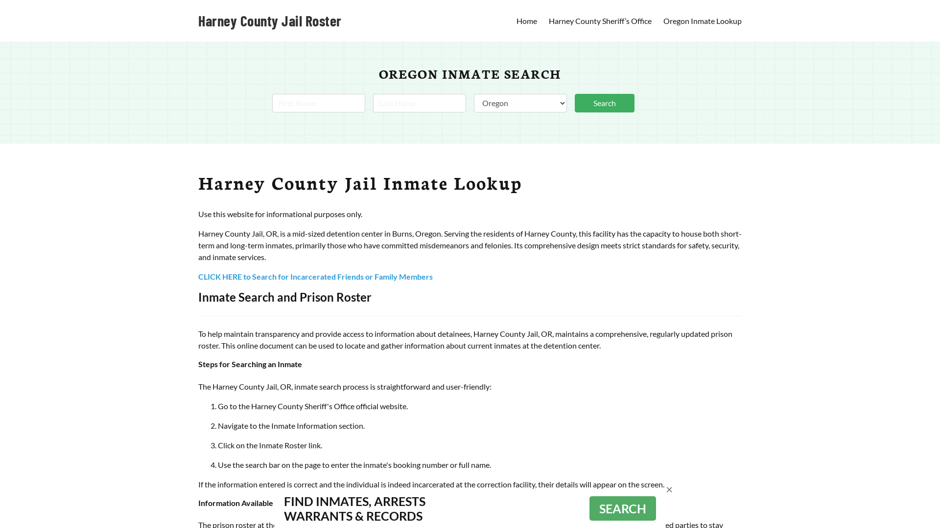 Harney County Jail Roster Lookup, OR, Inmate Search