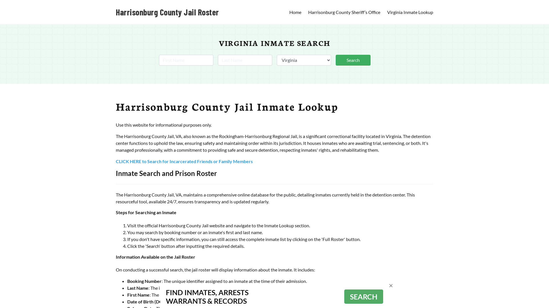 Harrisonburg County Jail Roster Lookup, VA, Inmate Search