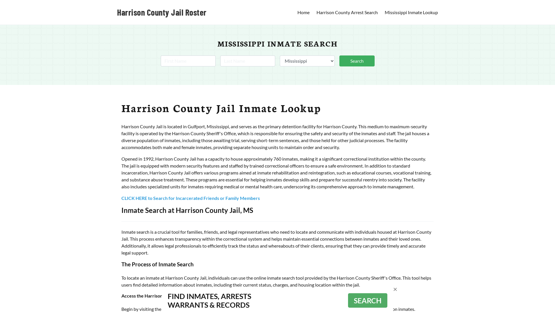 Harrison County Jail Roster Lookup, MS, Inmate Search