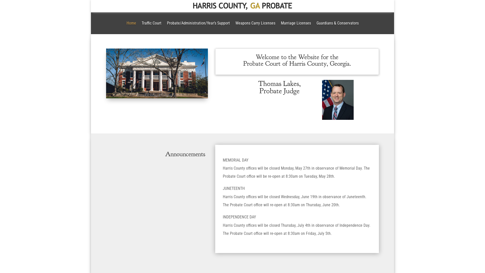 Harris County, GA Probate Court | Thomas Lakes, Judge