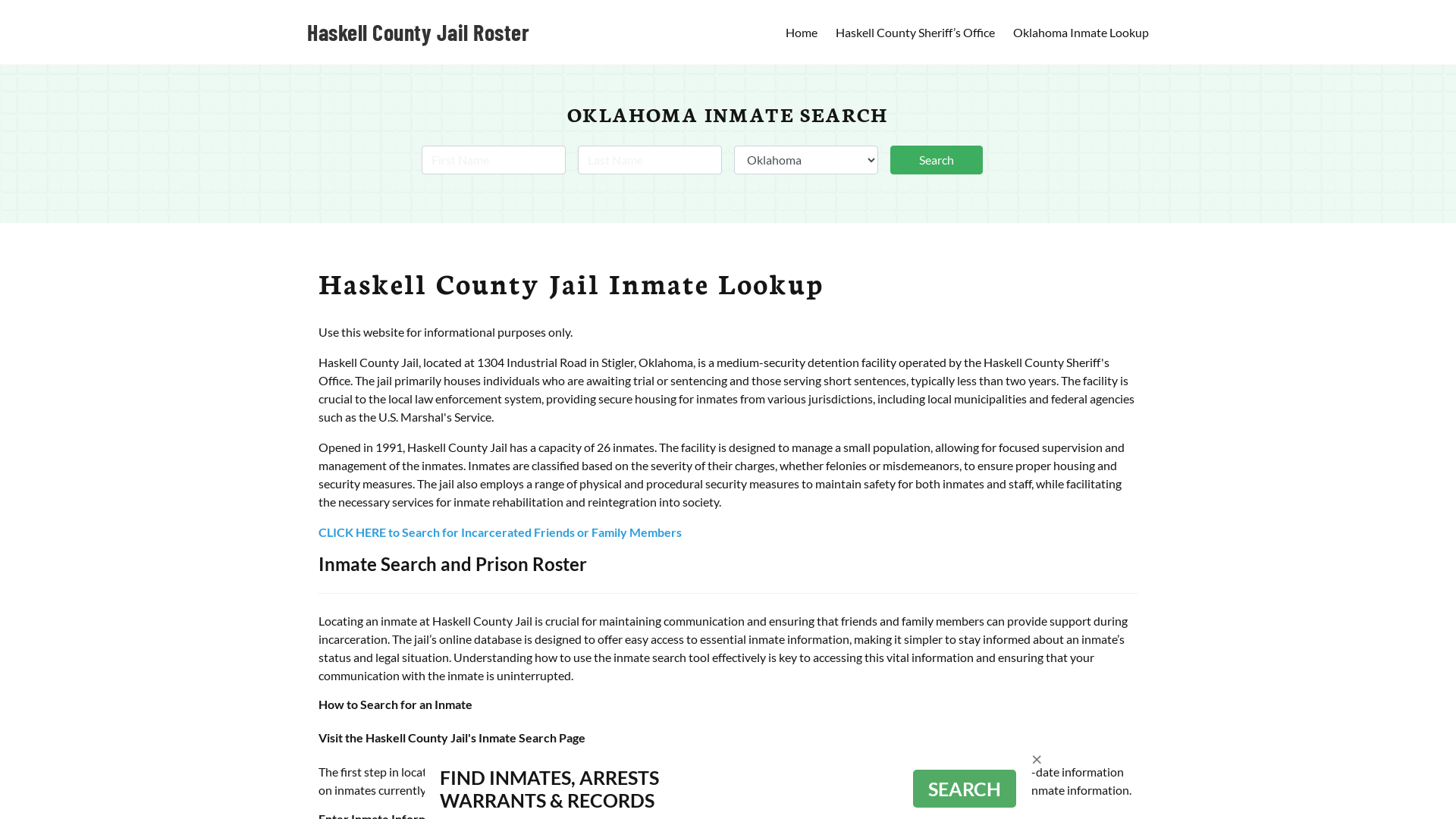 Haskell County Jail Roster Lookup, OK, Inmate Search