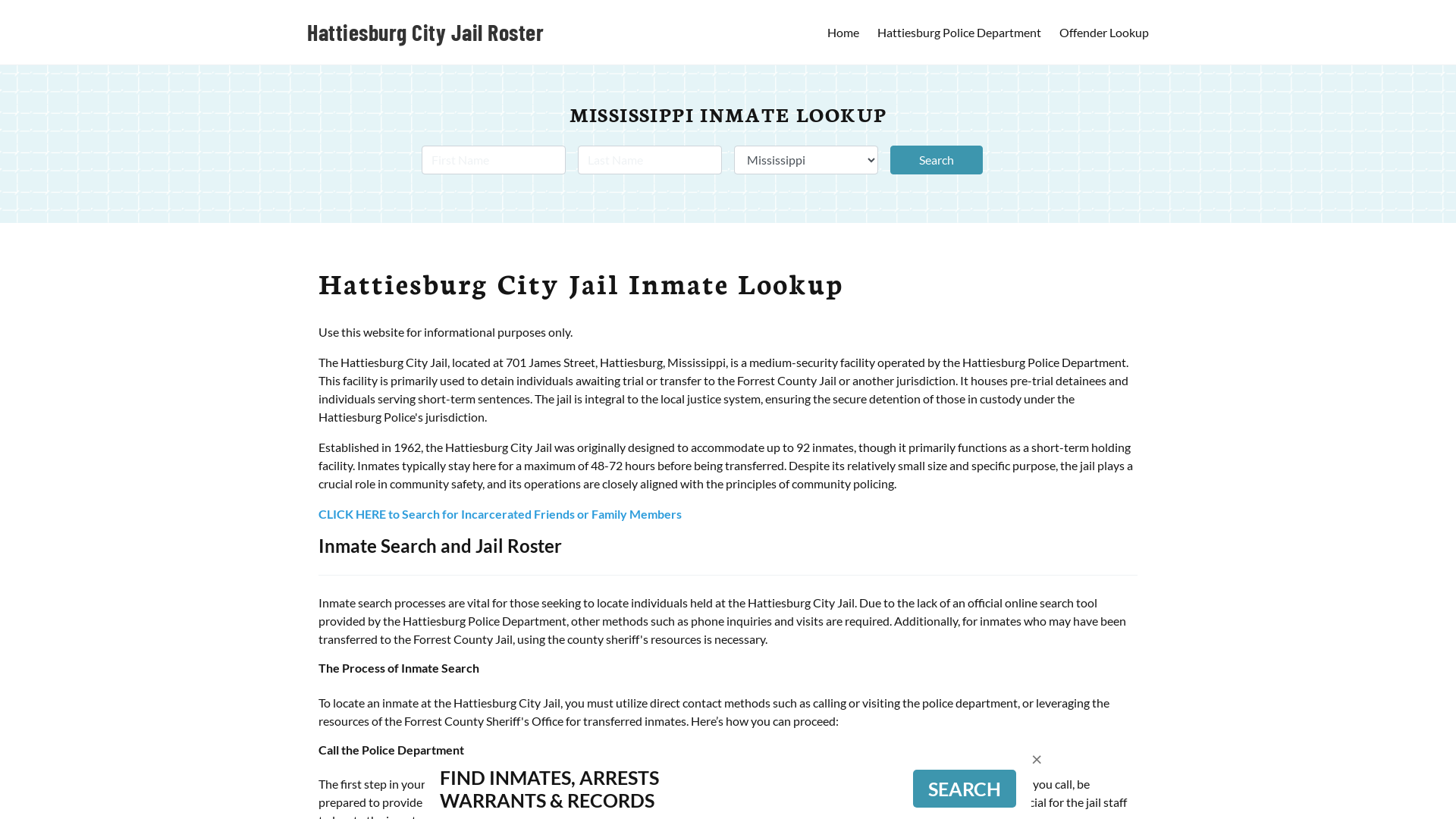 Hattiesburg City Jail, MS Inmate Search, Jail Roster, Bookings