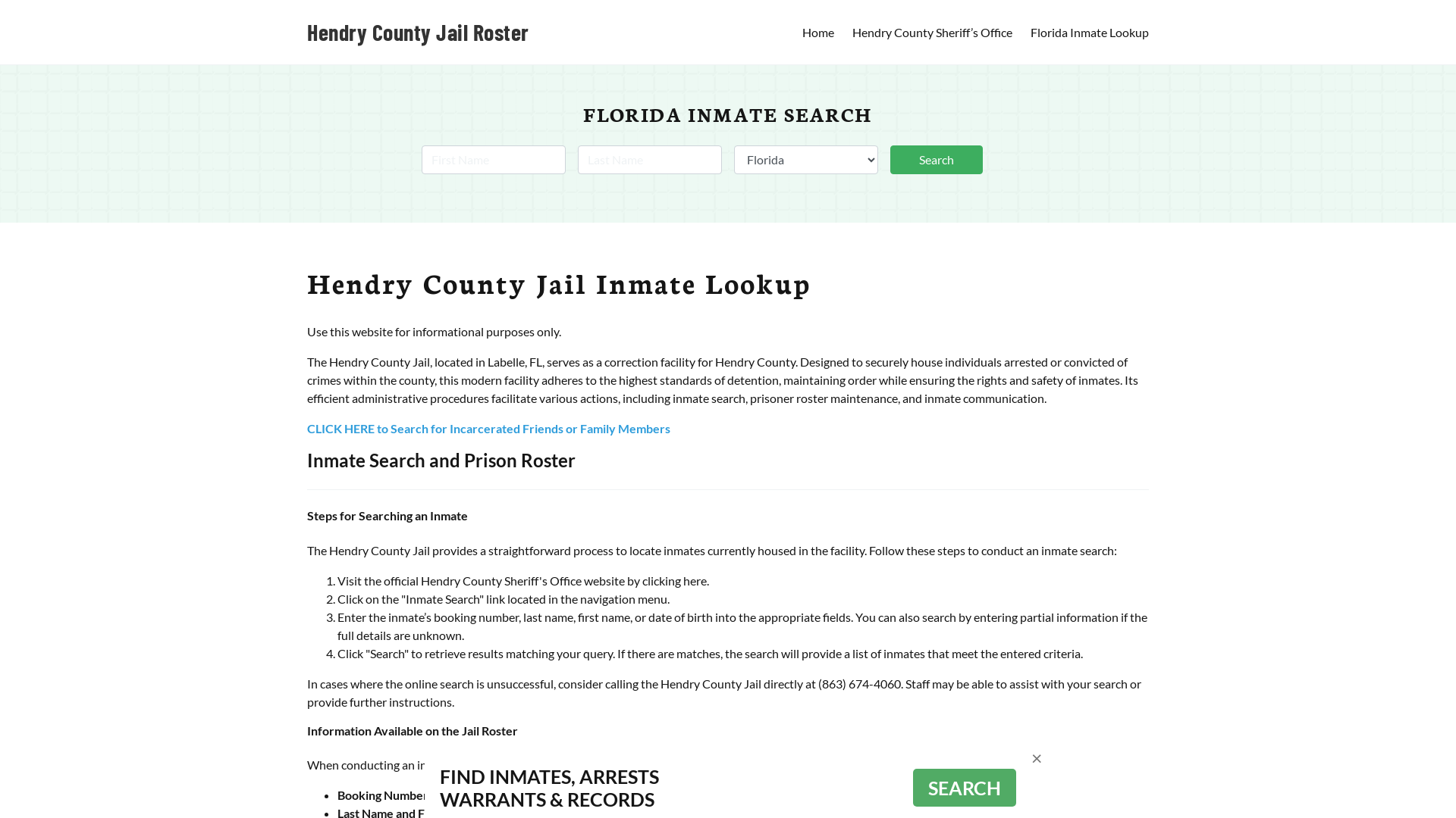 Hendry County Jail Roster Lookup, FL, Inmate Search