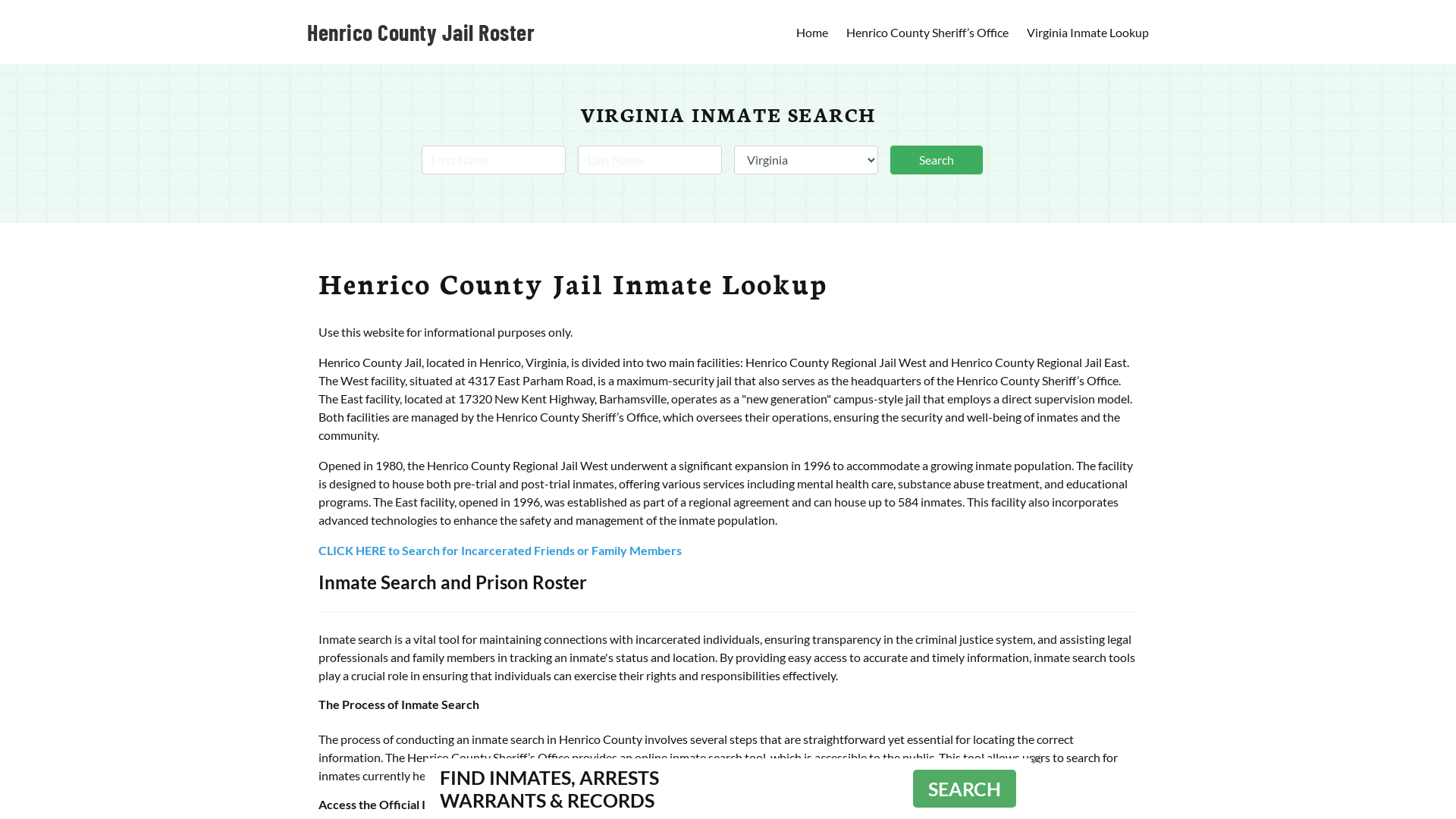 Henrico County Jail Roster Lookup, VA, Inmate Search